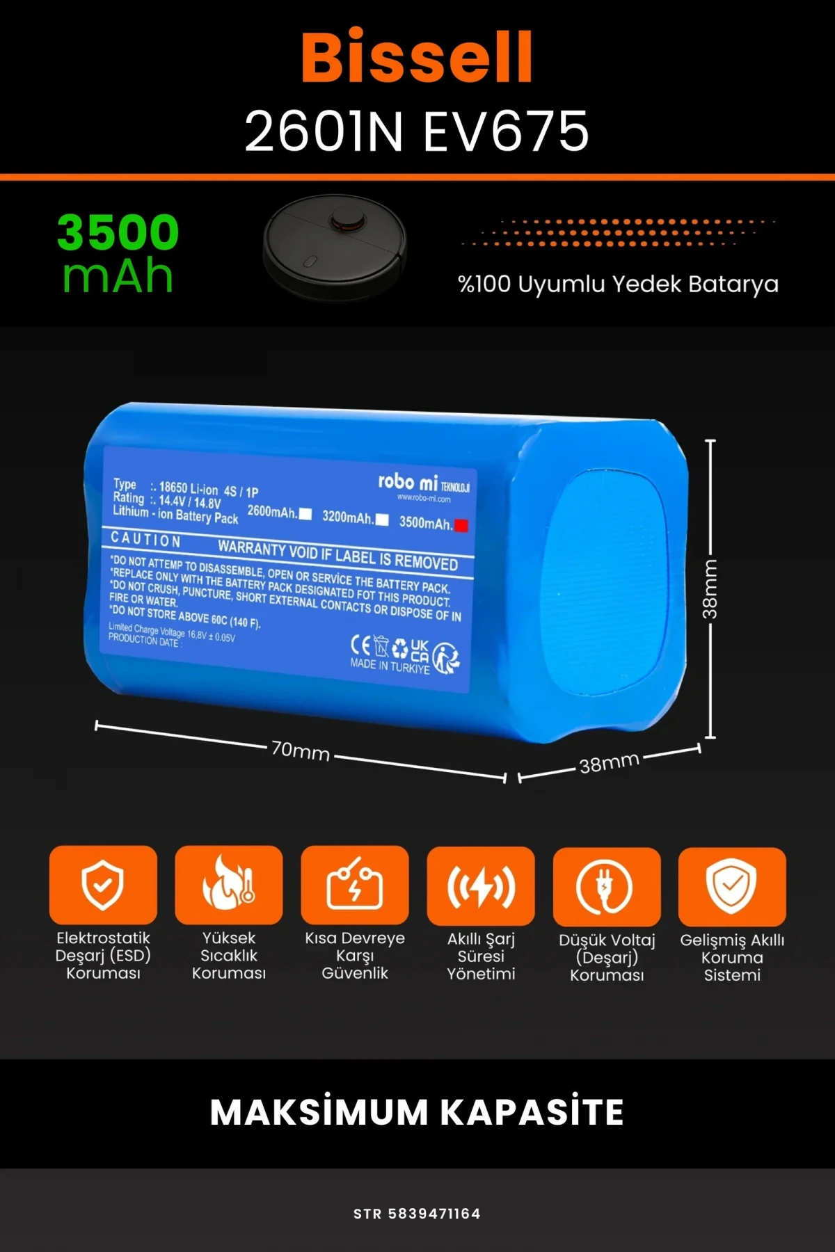 Bissell 2601N EV675 3500mAh Robot Süpürge Bataryası - Gerçek Kapasite, Maksimum Güvenlik