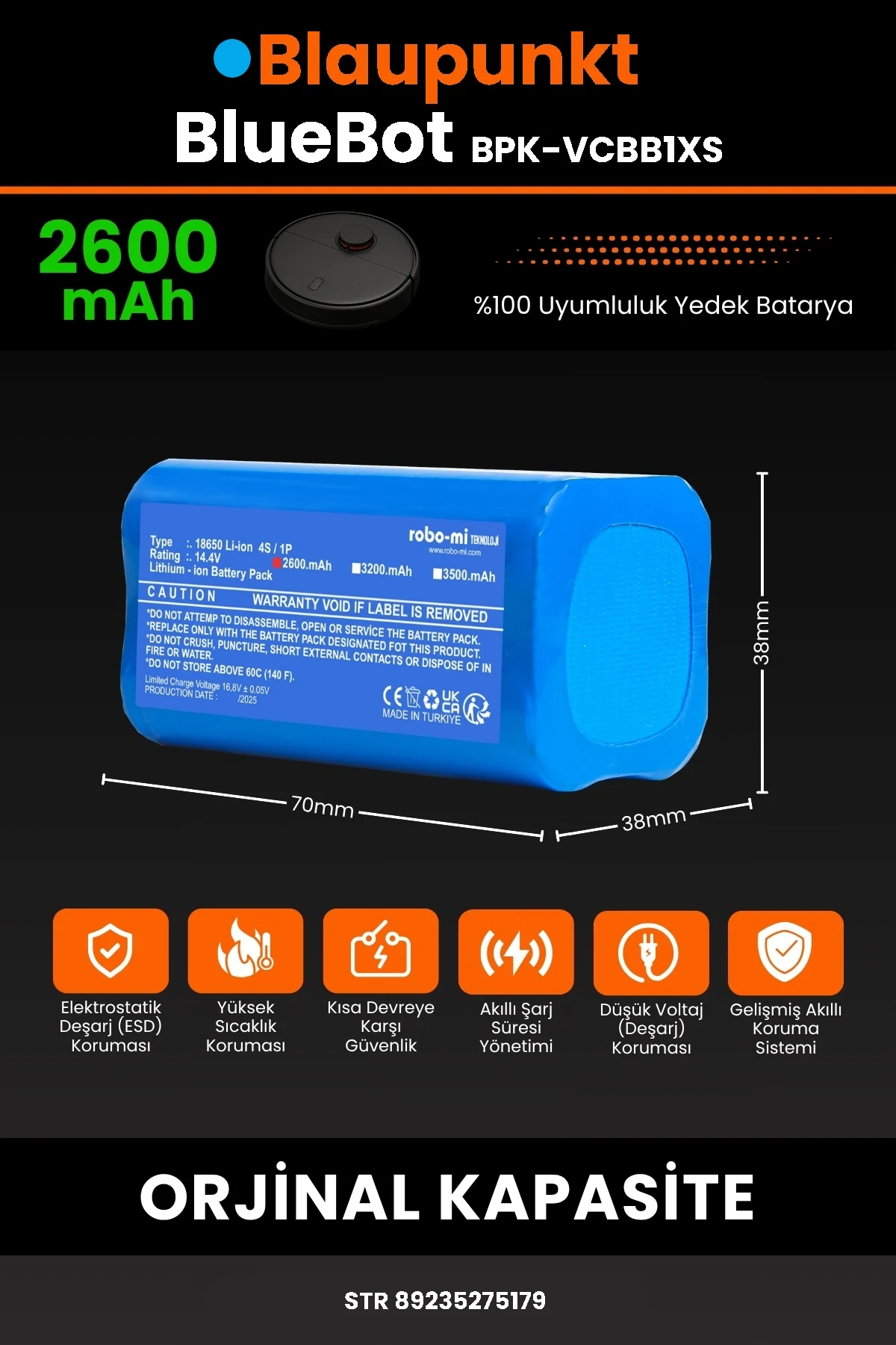 Blaupunkt BlueBot Robot Vacuum Cleaner 2600mAh Robot Süpürge Bataryası