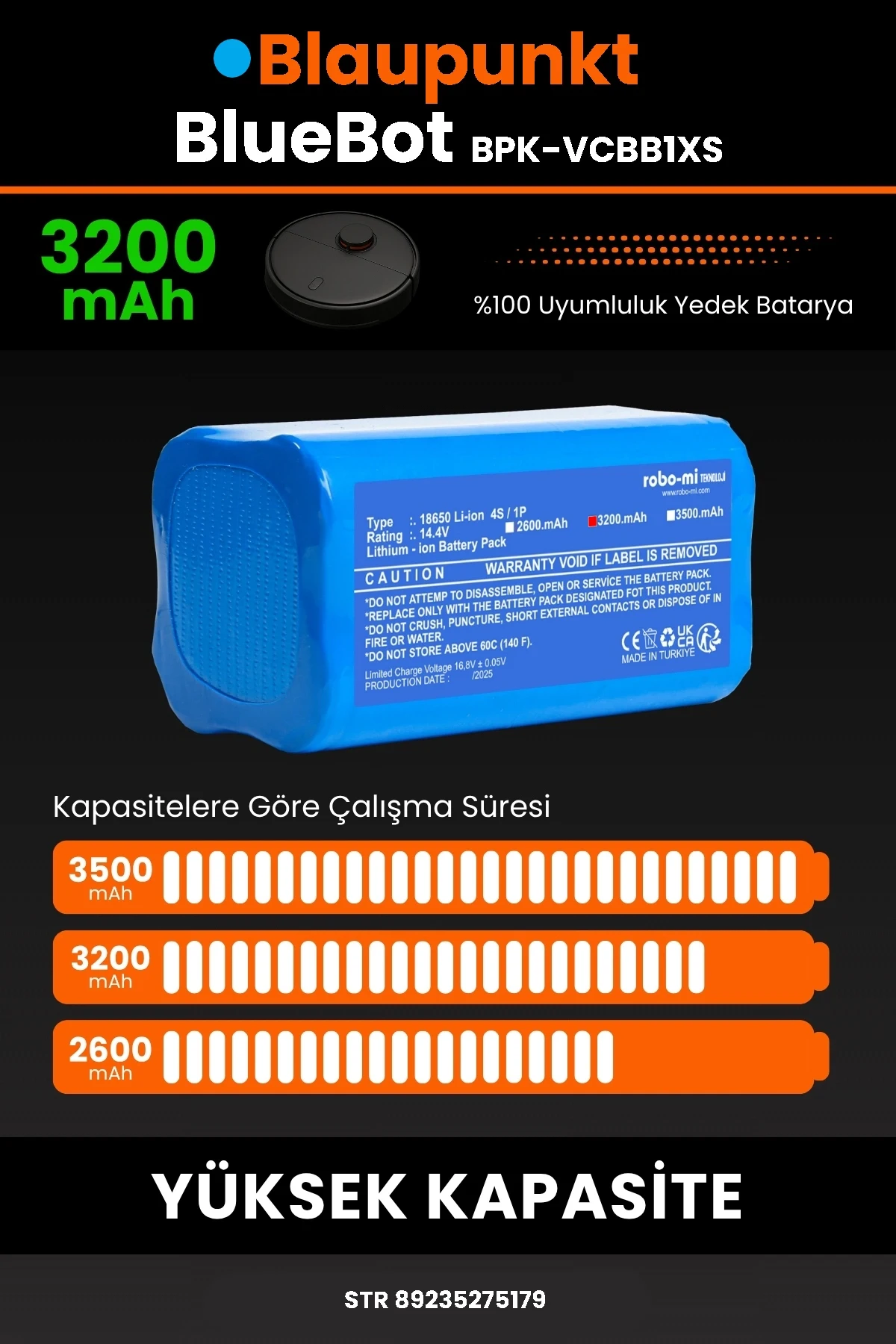 Blaupunkt BlueBot Robot Vacuum Cleaner 3200mAh Robot Süpürge Bataryası