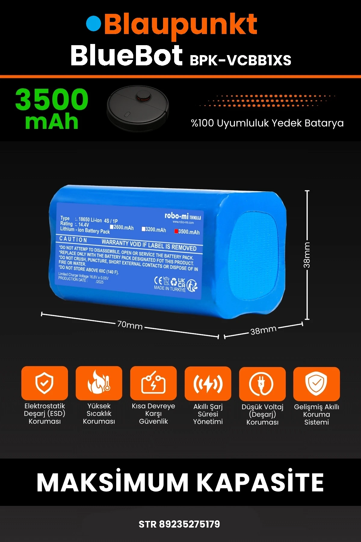 Blaupunkt BlueBot Robot Vacuum Cleaner 3500mAh Robot Süpürge Bataryası