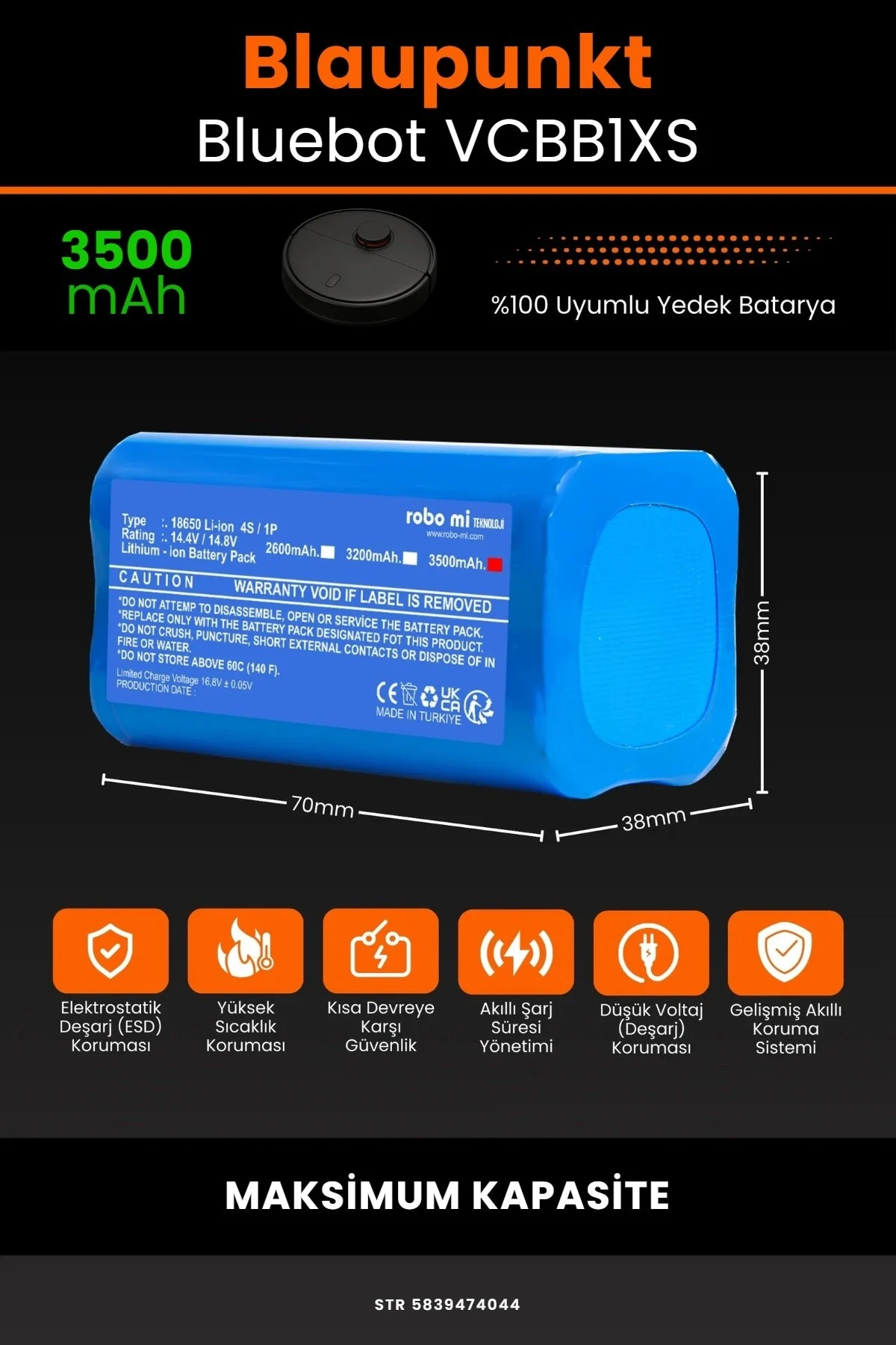 Blaupunkt BlueBot Robot Vacuum Cleaner 3500mAh Robot Süpürge Bataryası - Gerçek Kapasite, Maksimum Güvenlik