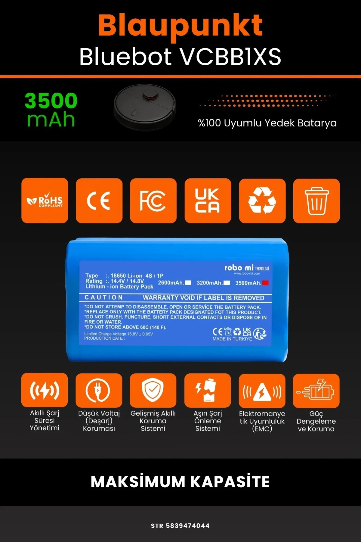 Blaupunkt BlueBot Robot Vacuum Cleaner 3500mAh Robot Süpürge Bataryası - Gerçek Kapasite, Maksimum Güvenlik