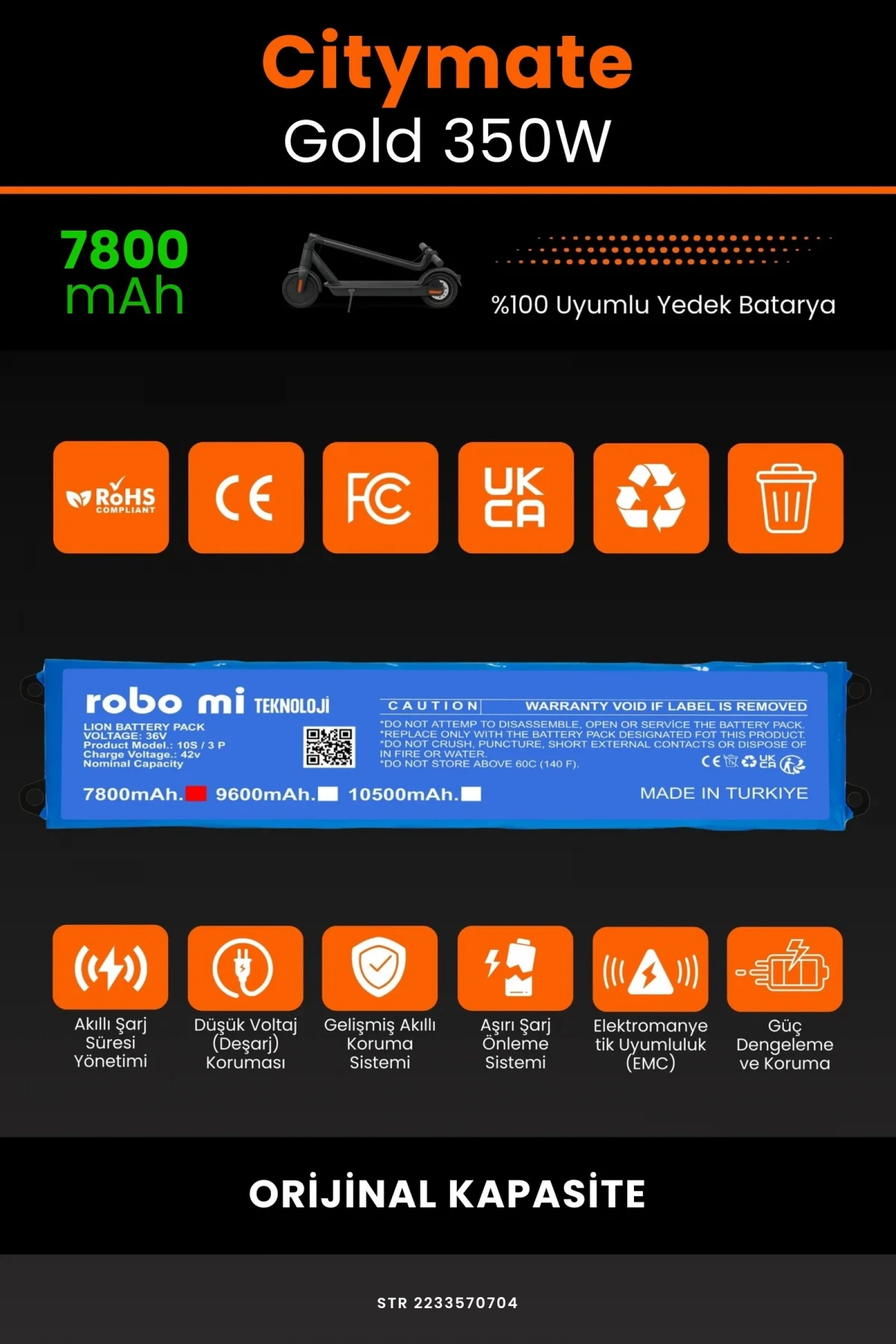 Citymate Gold 350W / 36V 7800mAh Elektrikli Scooter Bataryası - Gerçek Kapasite, Maksimum Güvenlik