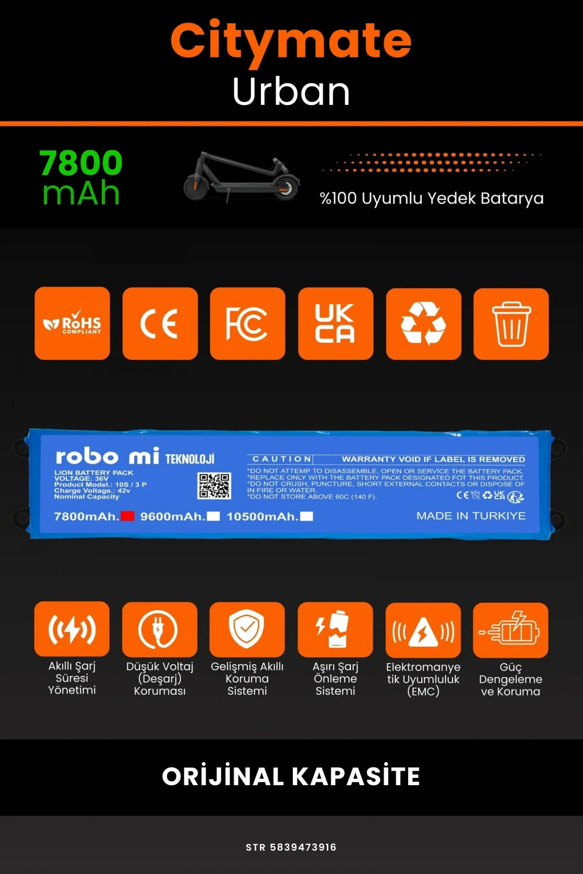 Citymate Urban / 36V 7800mAh Elektrikli Scooter Bataryası - Gerçek Kapasite, Maksimum Güvenlik