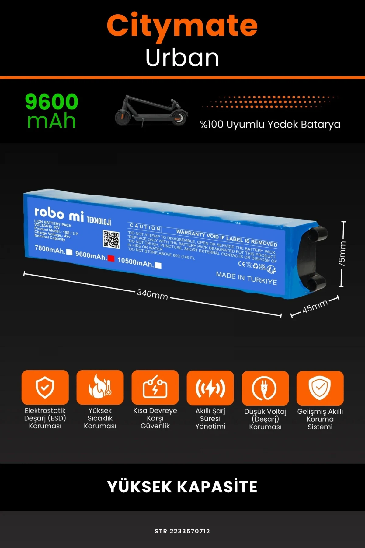 Citymate Urban / 36V 9600mAh Elektrikli Scooter Bataryası - Gerçek Kapasite, Maksimum Güvenlik