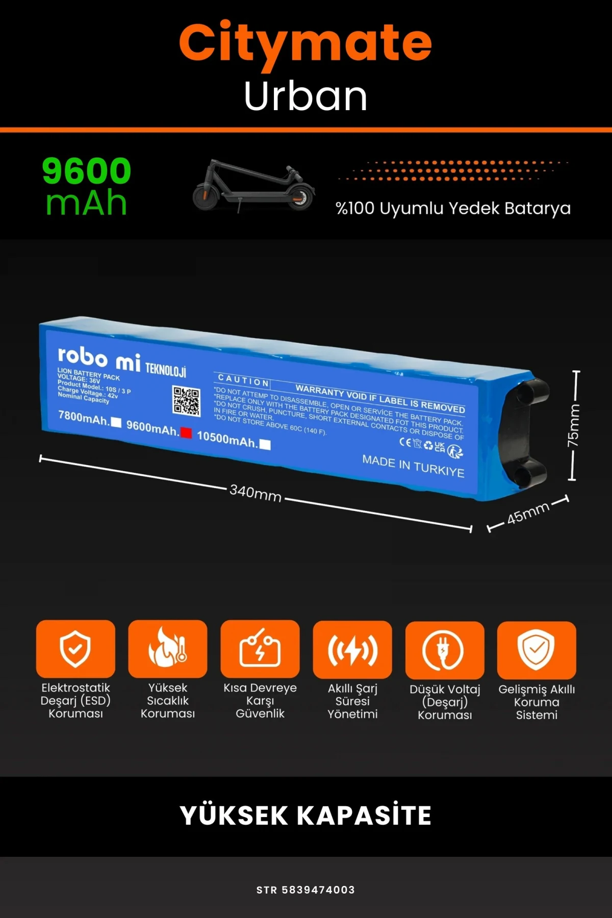 Citymate Urban / 36V 9600mAh Elektrikli Scooter Bataryası - Gerçek Kapasite, Maksimum Güvenlik