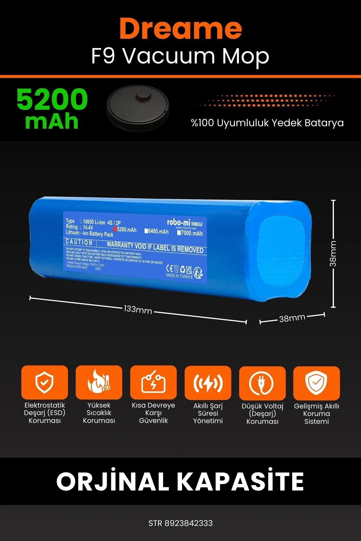 Dreame F9 Vacuum Mop 5200mAh Robot Süpürge Bataryası - Gerçek Kapasite, Maksimum Güvenlik