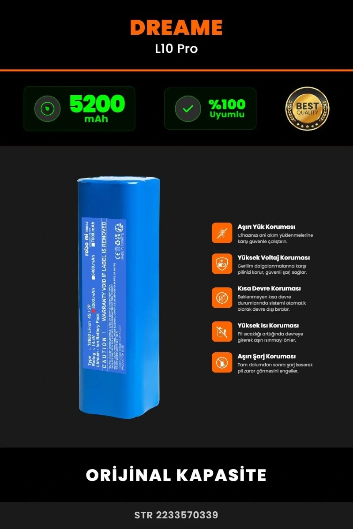 Dreame L10 Pro 5200mAh Robot Süpürge Bataryası - Koruma Katmanlı Batarya Teknolojisi