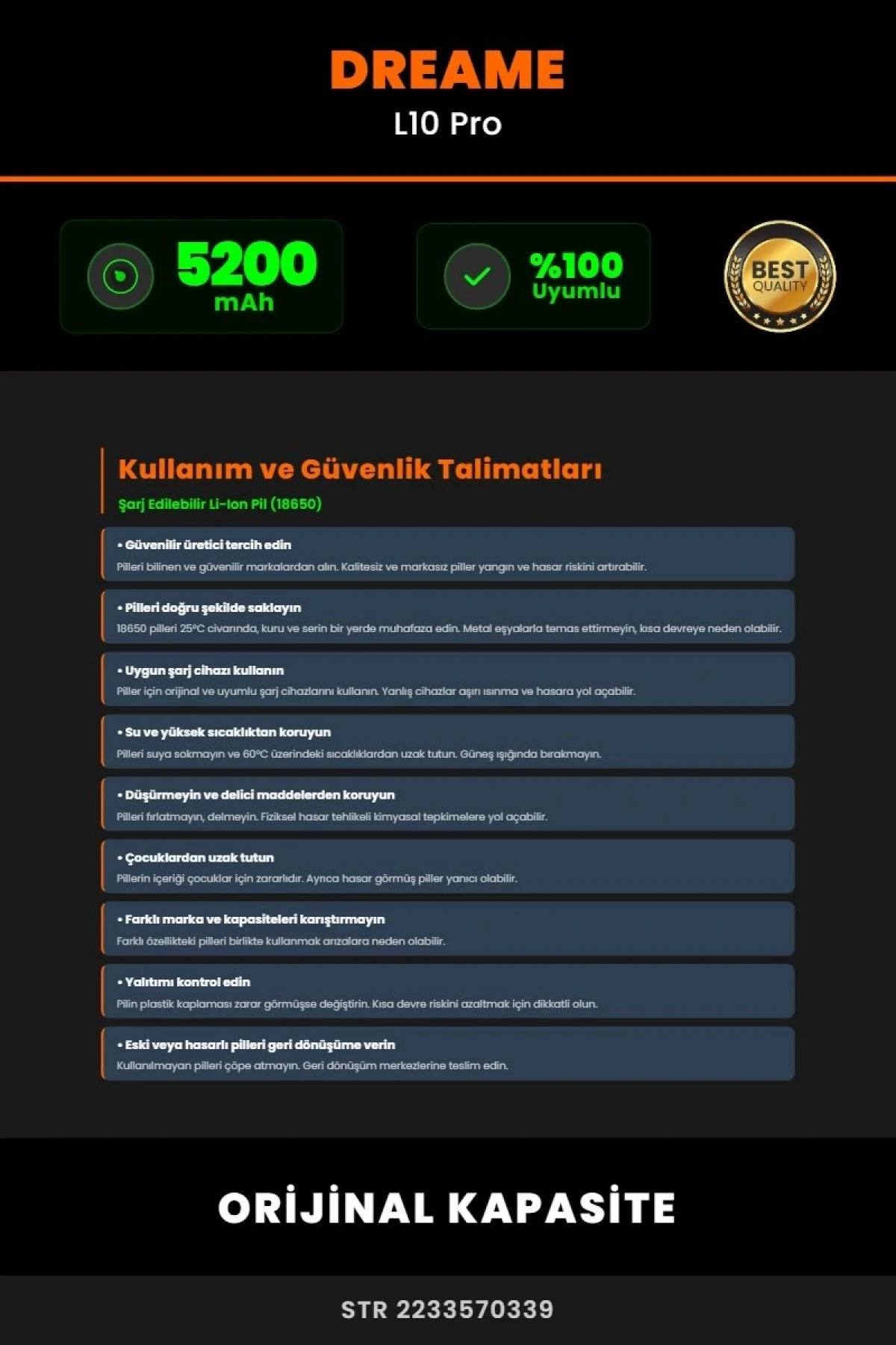 Dreame L10 Pro 5200mAh Robot Süpürge Bataryası - Koruma Katmanlı Batarya Teknolojisi