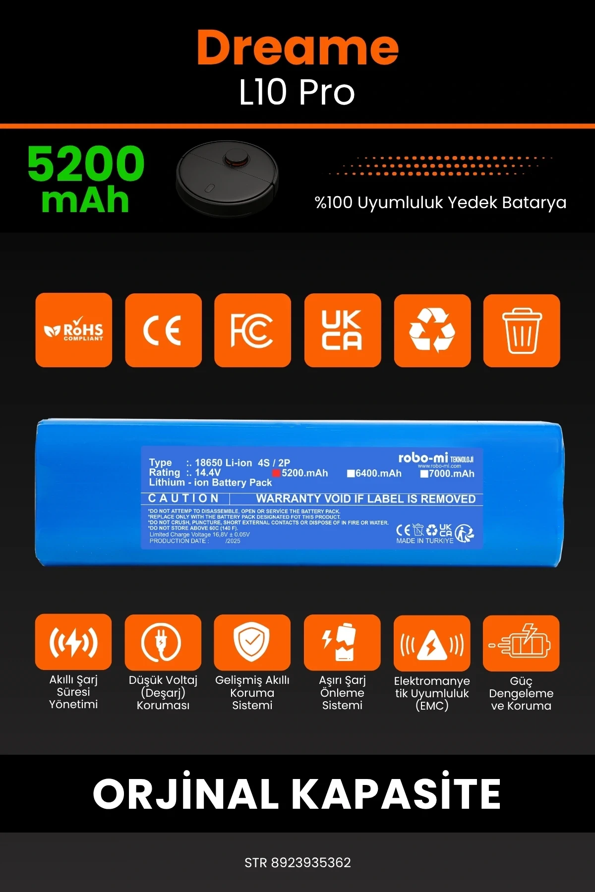 Dreame L10 Pro 5200mAh Robot Süpürge Bataryası - Sertifikalı Güvenlik, Gerçek Kapasite