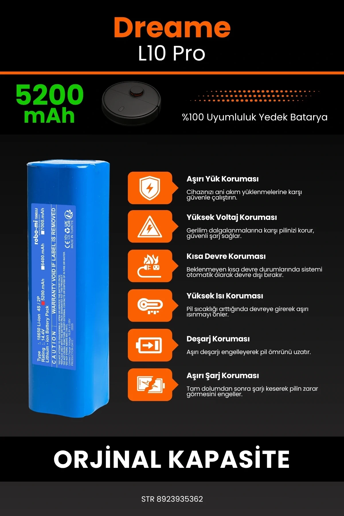 Dreame L10 Pro 5200mAh Robot Süpürge Bataryası - Sertifikalı Güvenlik, Gerçek Kapasite
