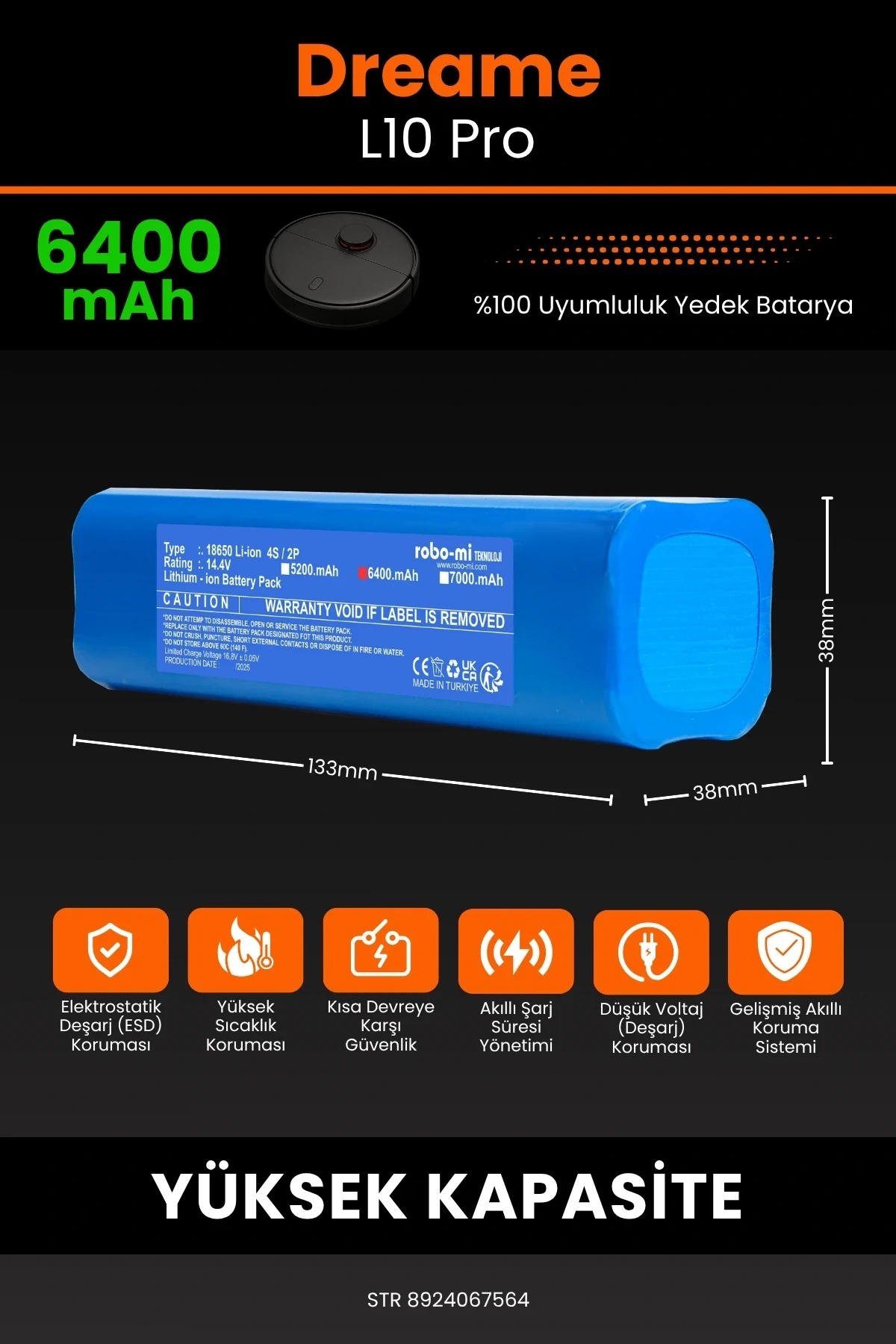 Dreame L10 Pro 6400mAh Robot Süpürge Bataryası - Gerçek Kapasite, Maksimum Güvenlik