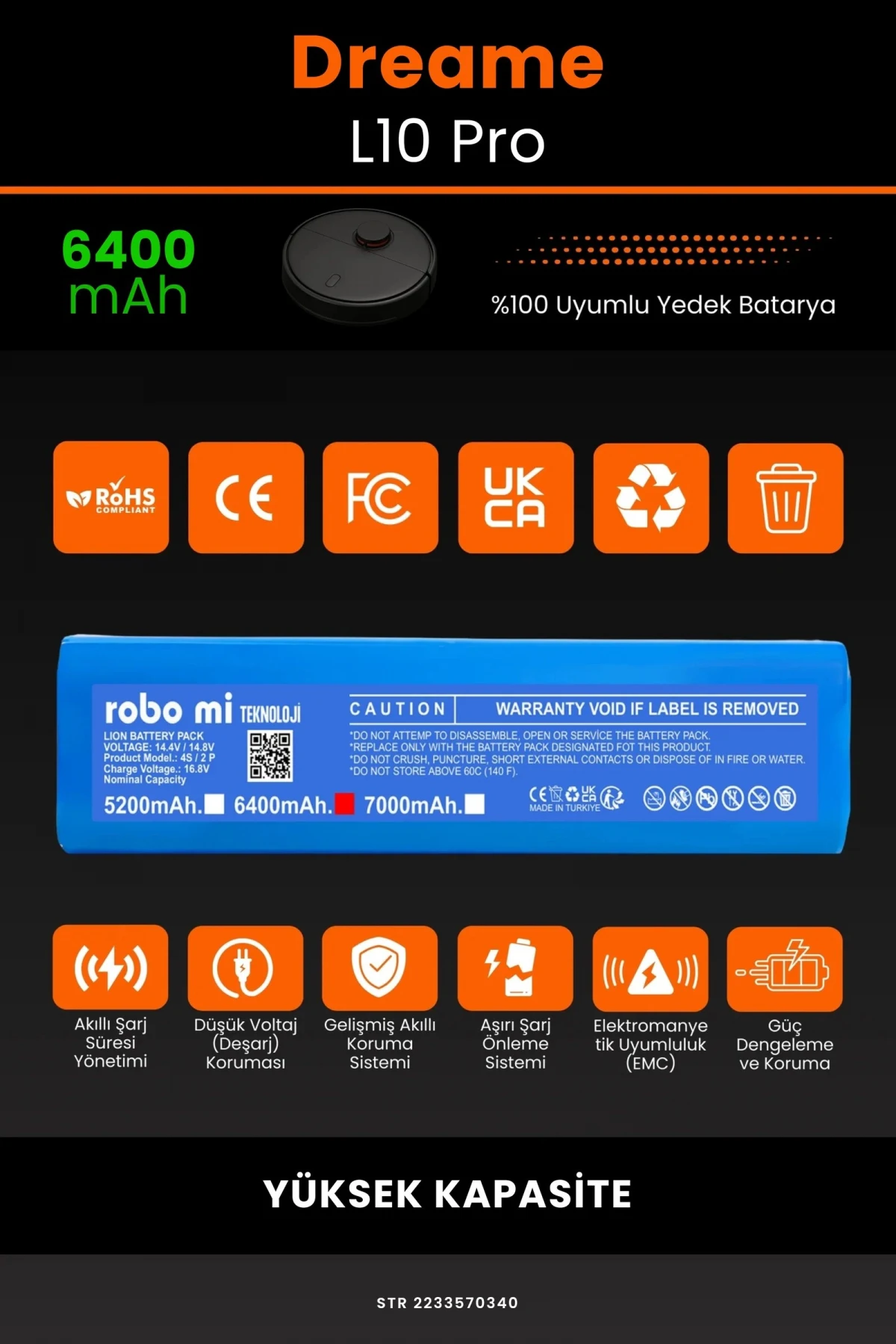 Dreame L10 Pro 6400mAh Robot Süpürge Bataryası - Gerçek Kapasite, Maksimum Güvenlik