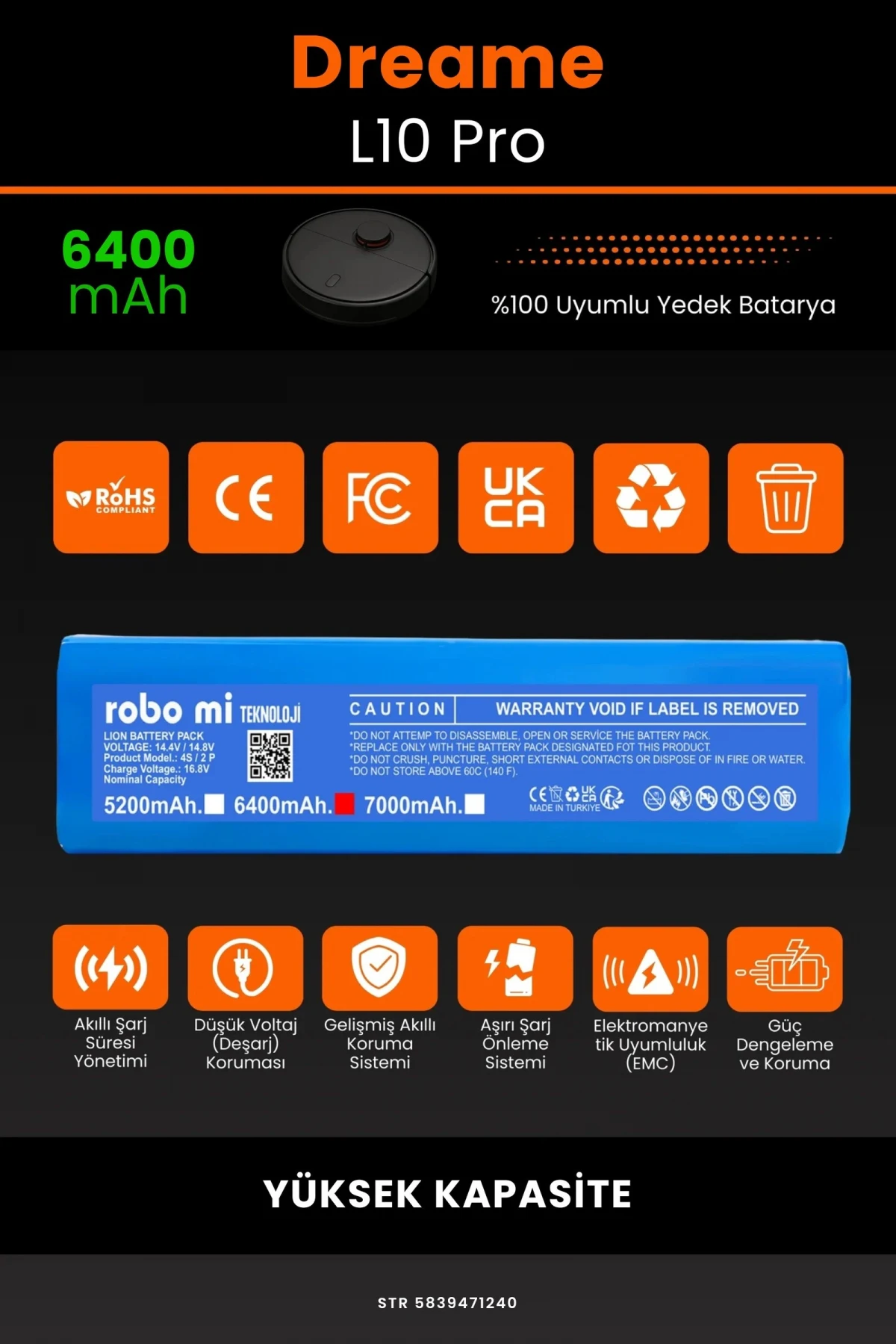 Dreame L10 Pro 6400mAh Robot Süpürge Bataryası - Gerçek Kapasite, Maksimum Güvenlik