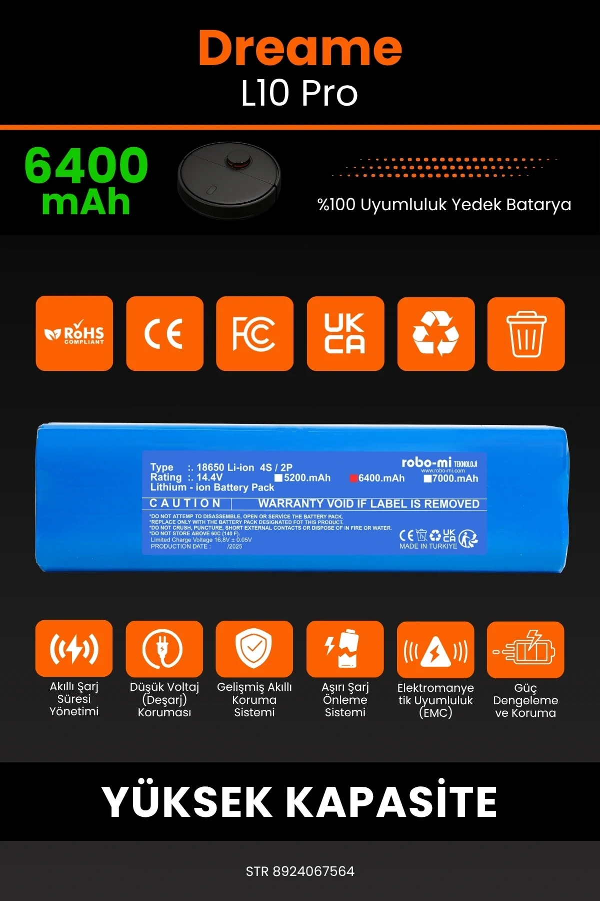 Dreame L10 Pro 6400mAh Robot Süpürge Bataryası - Gerçek Kapasite, Maksimum Güvenlik