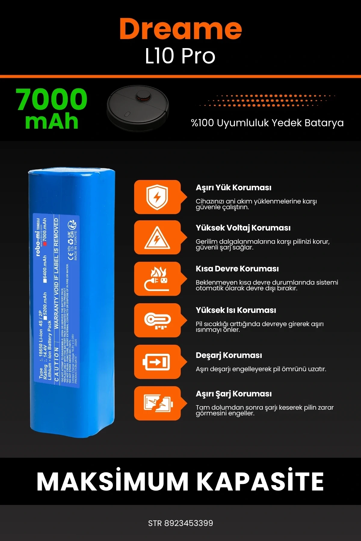 Dreame L10 Pro 7000mAh Robot Süpürge Bataryası - Gerçek Kapasite, Maksimum Güvenlik