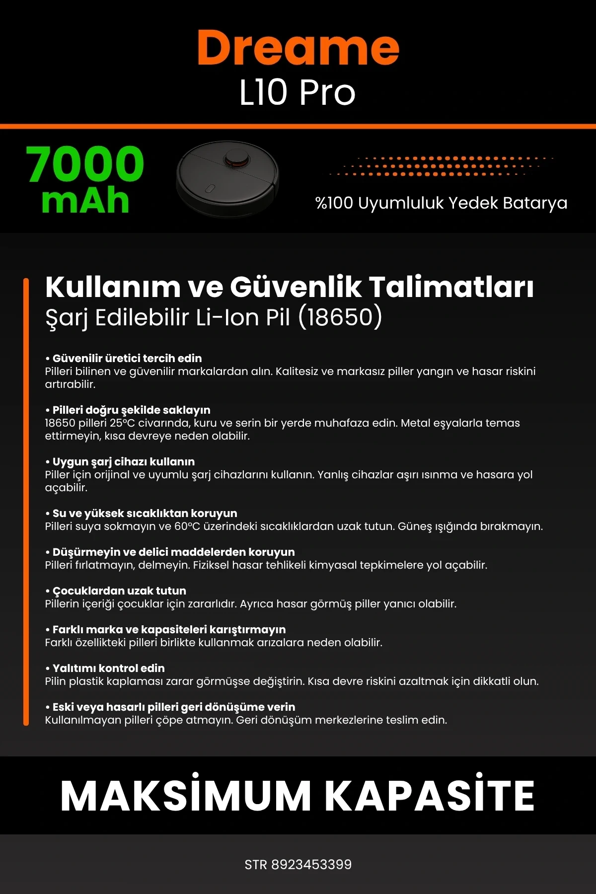 Dreame L10 Pro 7000mAh Robot Süpürge Bataryası - Gerçek Kapasite, Maksimum Güvenlik