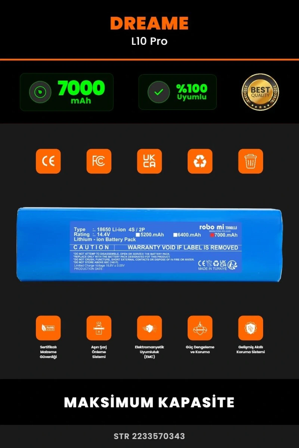 Dreame L10 Pro 7000mAh Robot Süpürge Bataryası - Koruma Katmanlı Batarya Teknolojisi