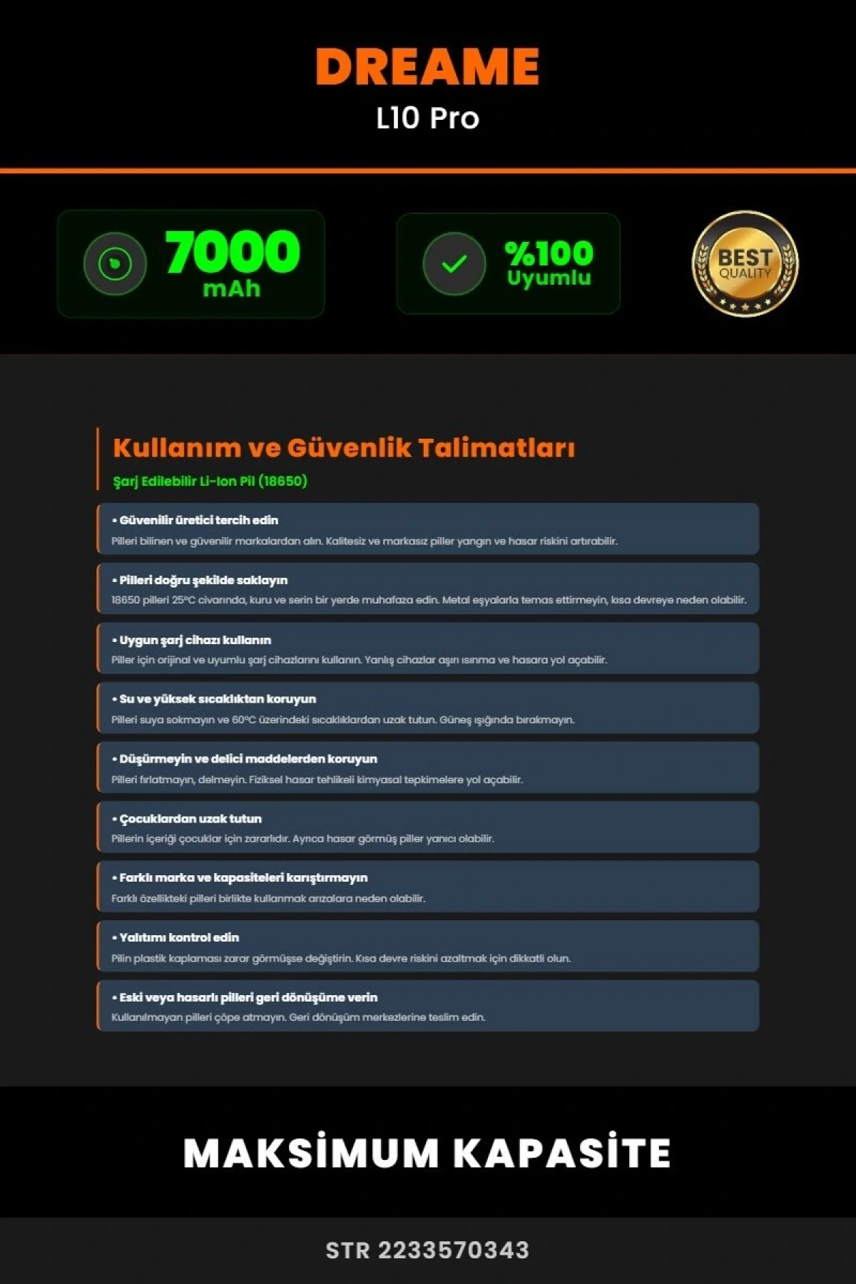 Dreame L10 Pro 7000mAh Robot Süpürge Bataryası - Koruma Katmanlı Batarya Teknolojisi