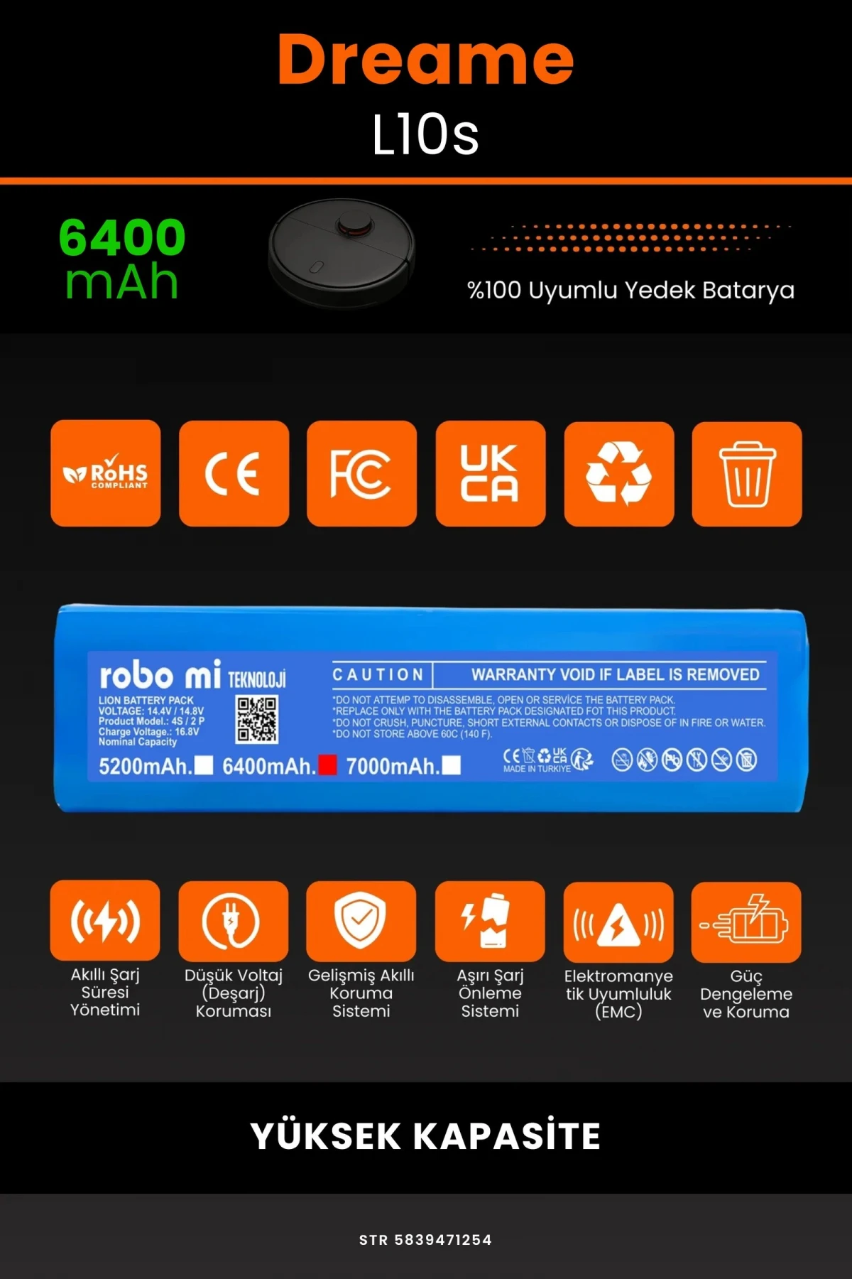 Dreame L10s 6400mAh Robot Süpürge Bataryası - Gerçek Kapasite, Maksimum Güvenlik