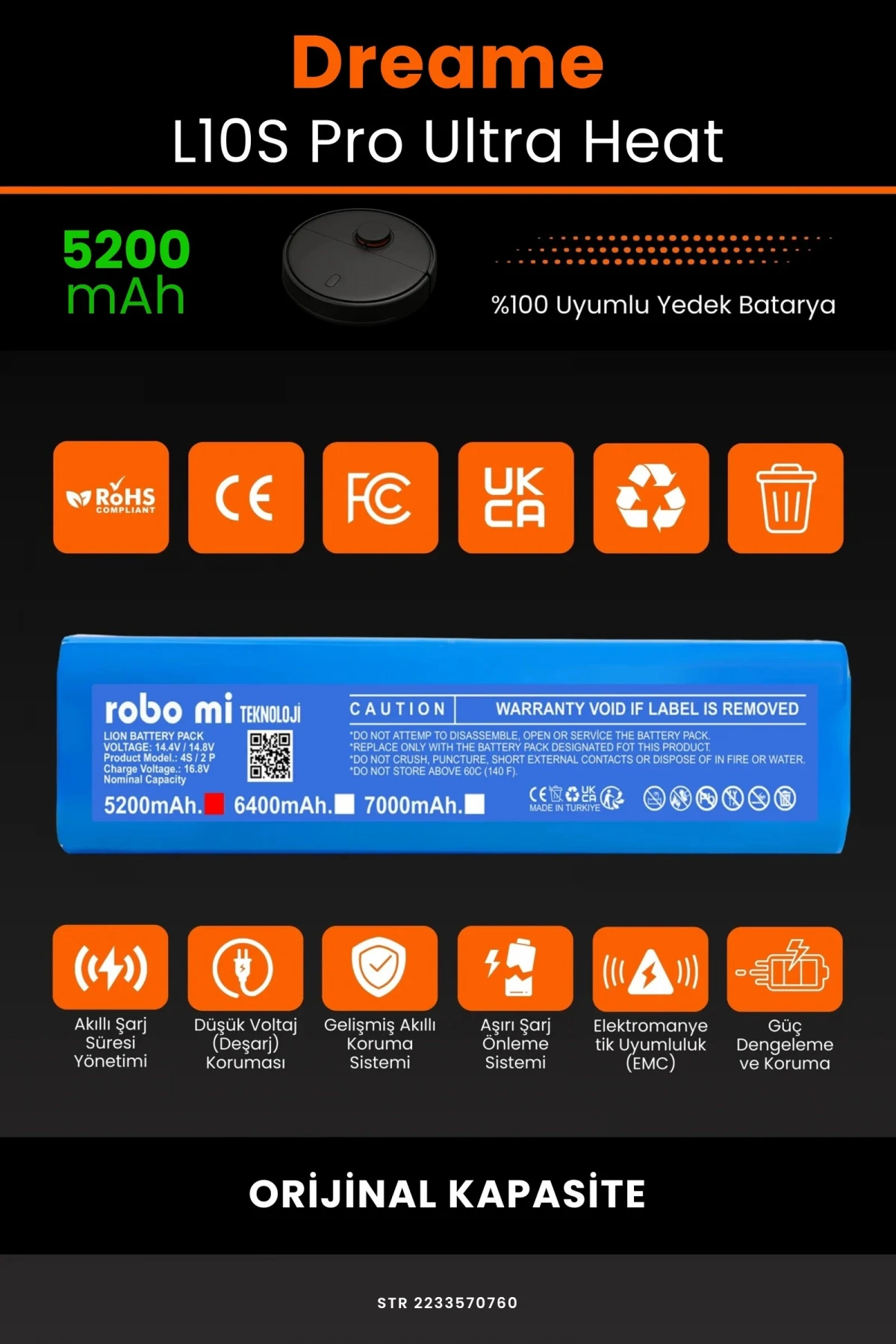 Dreame L10s Pro Ultra Heat 5200mAh Robot Süpürge Bataryası - Gerçek Kapasite, Maksimum Güvenlik