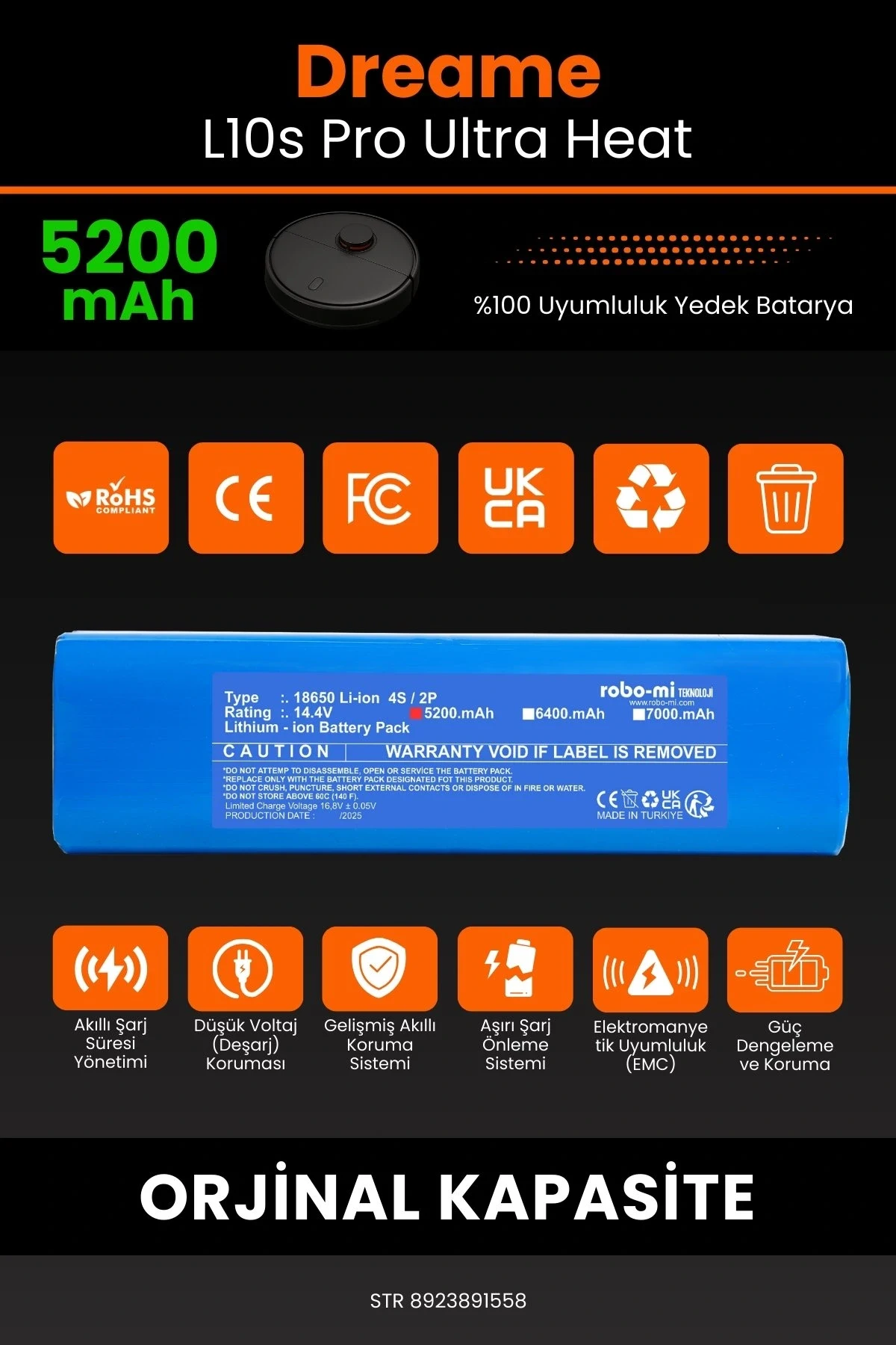 Dreame L10s Pro Ultra Heat 5200mAh Robot Süpürge Bataryası - Gerçek Kapasite, Maksimum Güvenlik