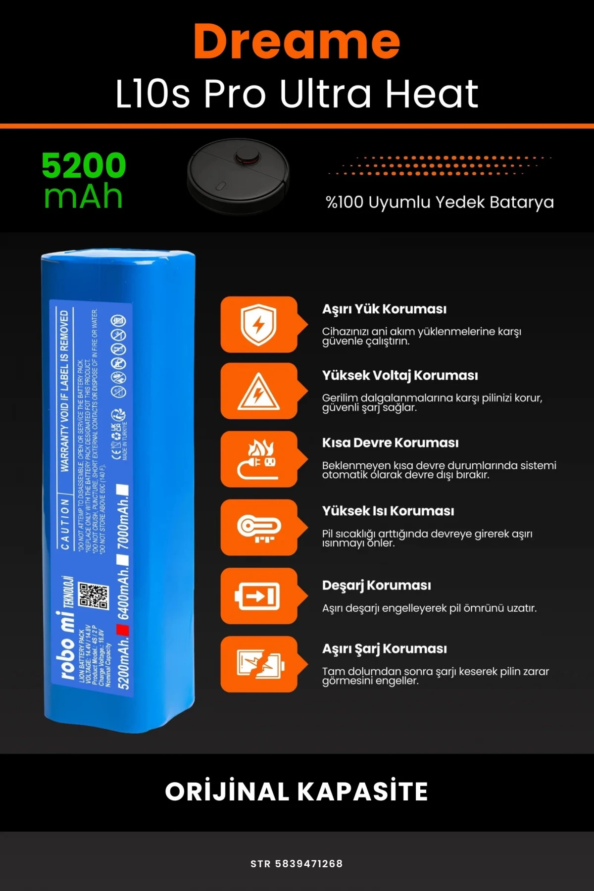 Dreame L10s Pro Ultra Heat 5200mAh Robot Süpürge Bataryası - Gerçek Kapasite, Maksimum Güvenlik