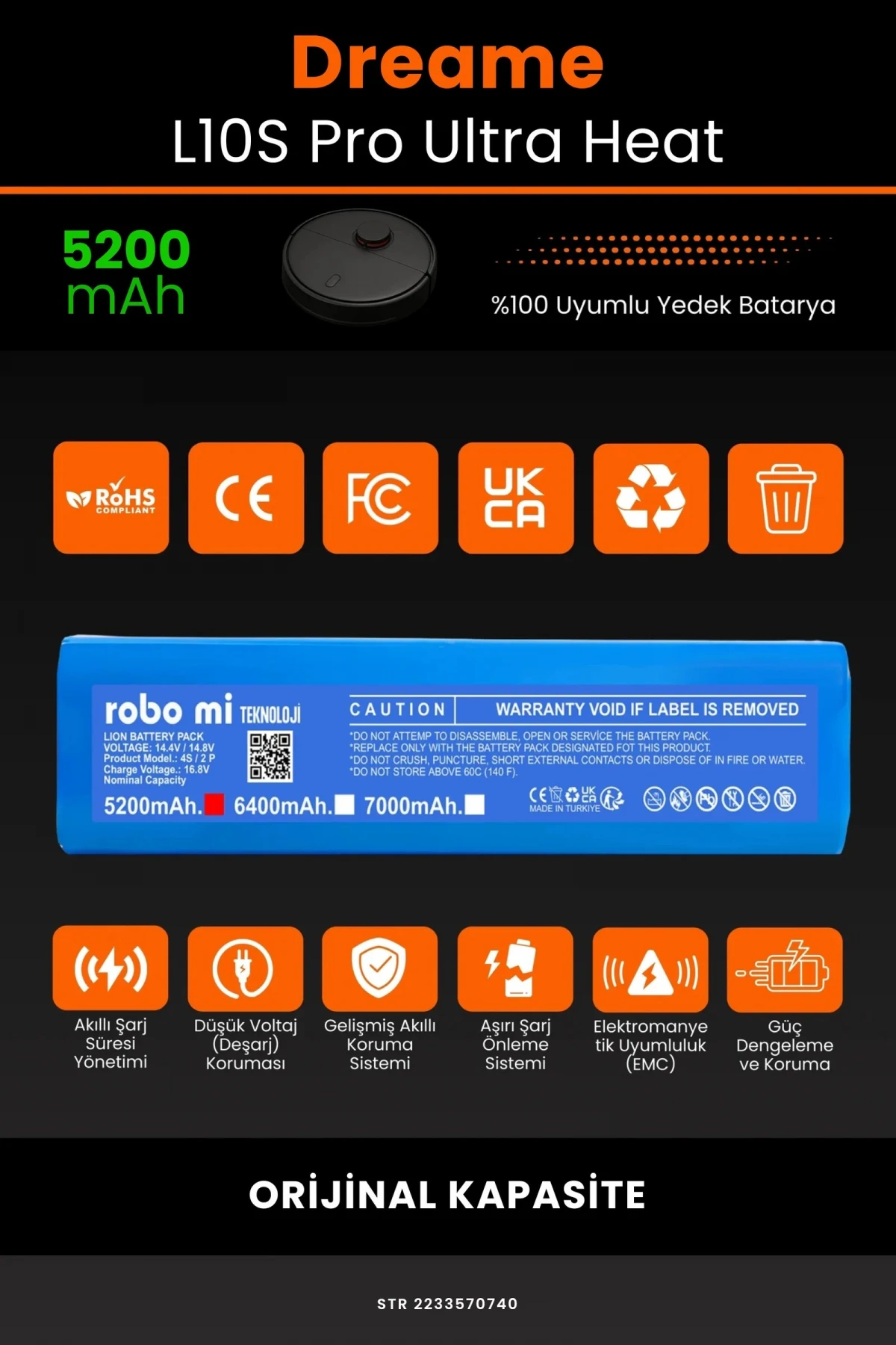 Dreame L10s Pro Ultra Heat 5200mAh Robot Süpürge Bataryası - Koruma Katmanlı Batarya Teknolojisi