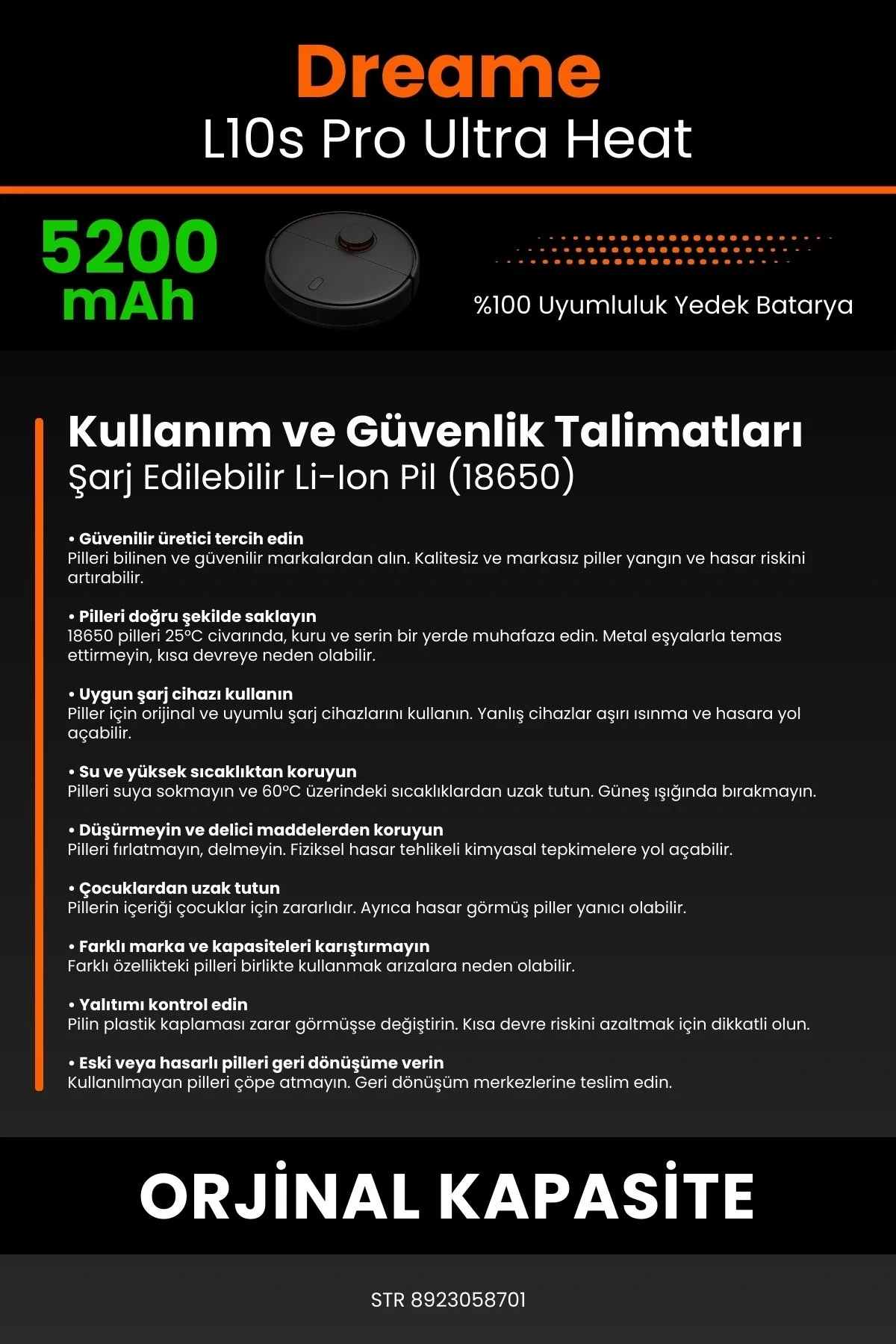 Dreame L10s Pro Ultra Heat 5200mAh Robot Süpürge Bataryası - Koruma Katmanlı Batarya Teknolojisi