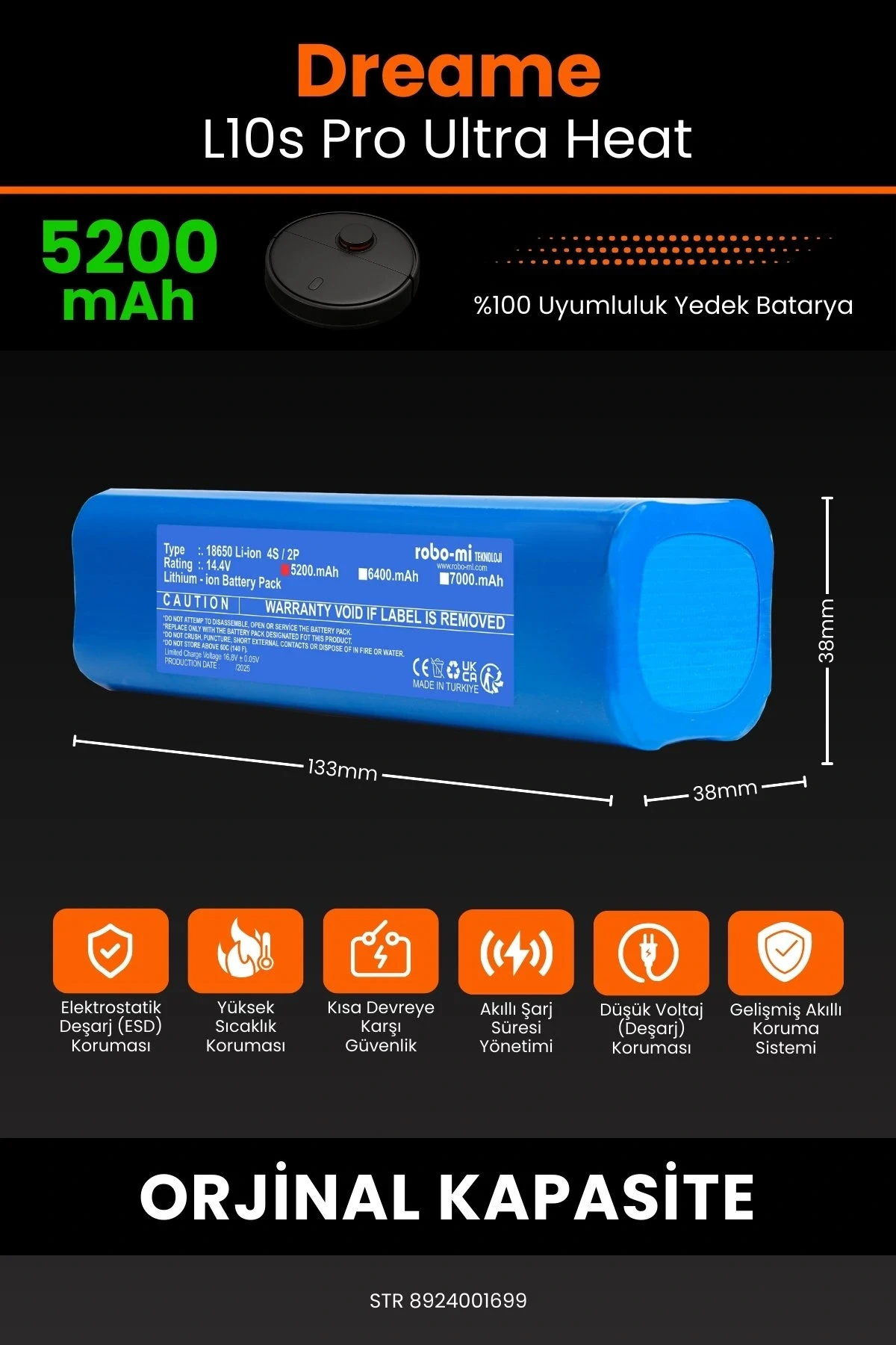 Dreame L10s Pro Ultra Heat 5200mAh Robot Süpürge Bataryası - Sertifikalı Güvenlik, Gerçek Kapasite