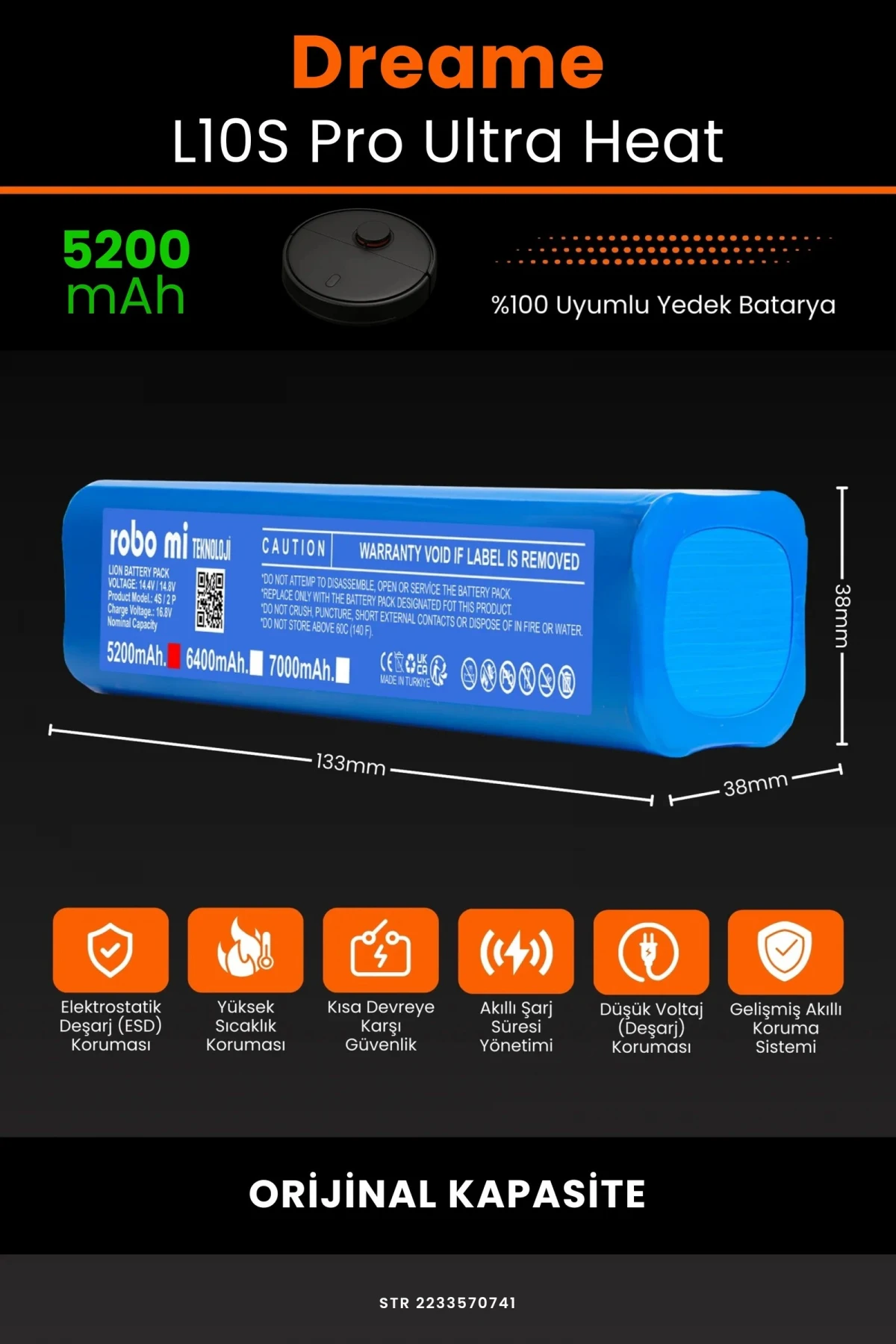 Dreame L10s Pro Ultra Heat 5200mAh Robot Süpürge Bataryası - Yüksek Yoğunluklu Li-ion Hücre