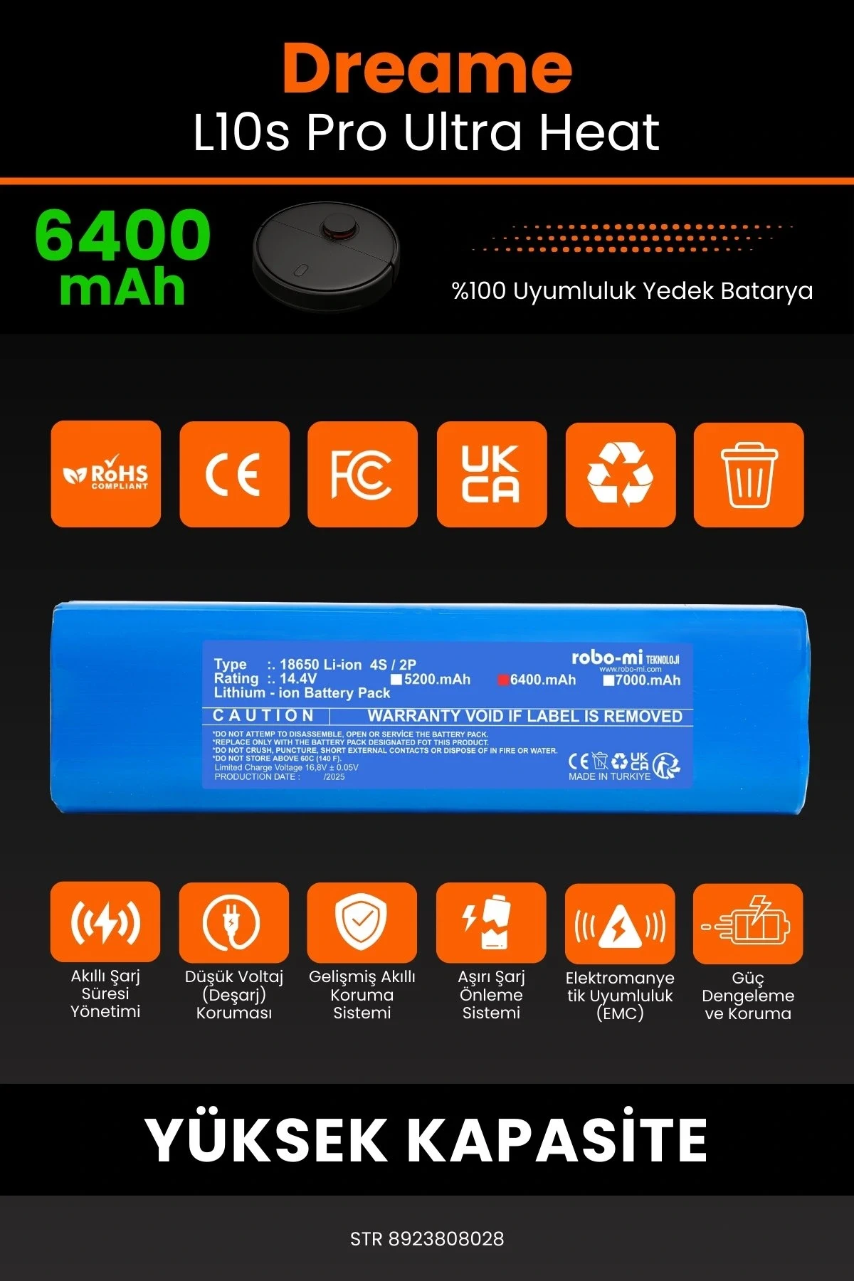 Dreame L10s Pro Ultra Heat 6400mAh Robot Süpürge Bataryası - Gerçek Kapasite, Maksimum Güvenlik