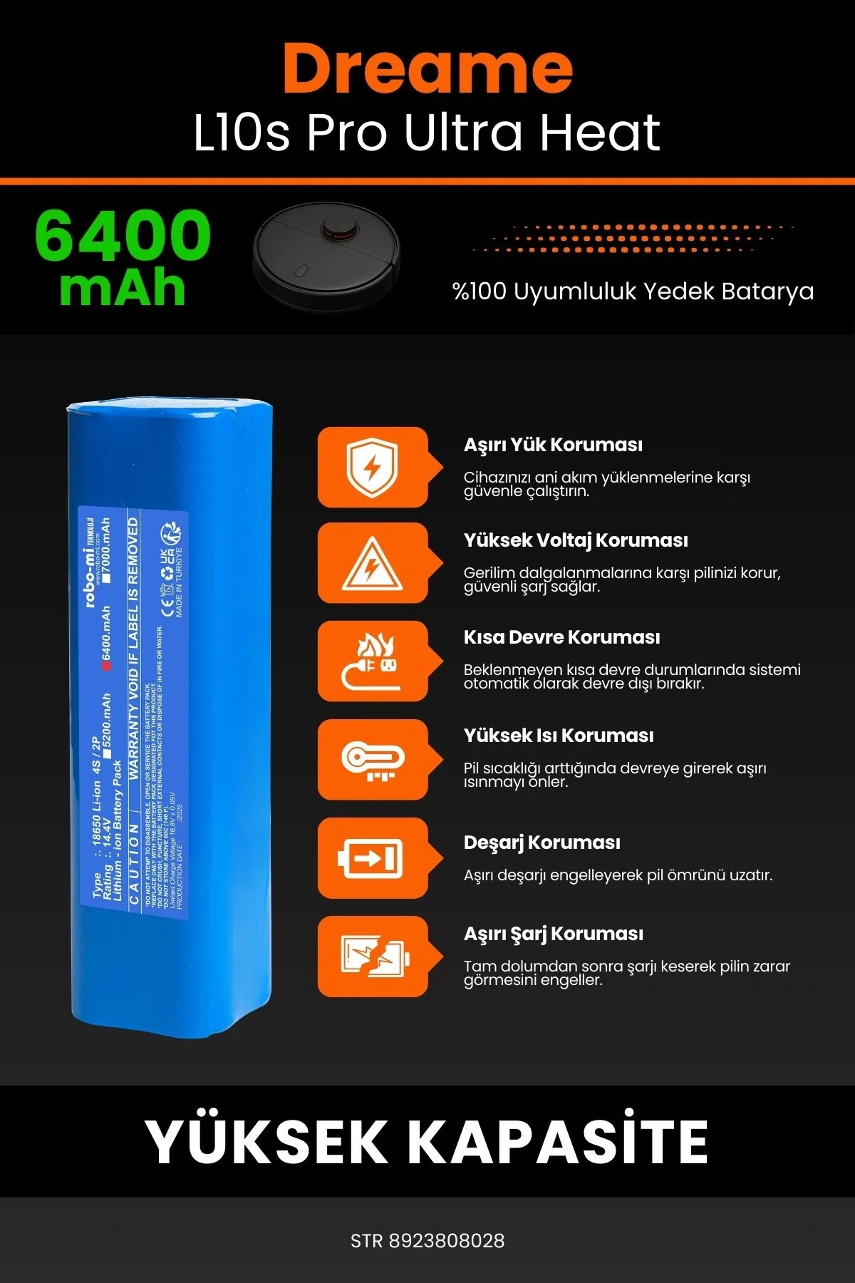Dreame L10s Pro Ultra Heat 6400mAh Robot Süpürge Bataryası - Gerçek Kapasite, Maksimum Güvenlik