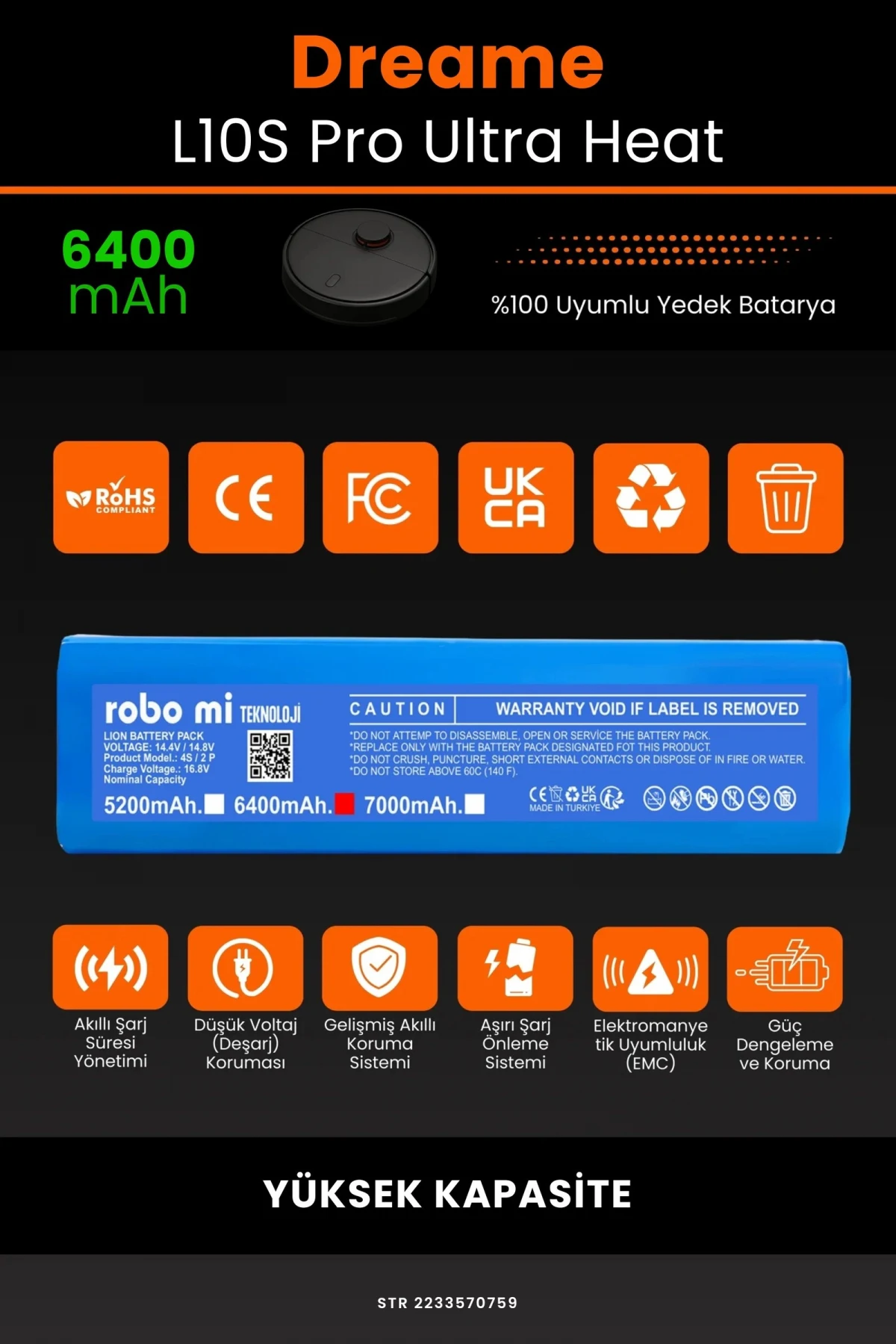 Dreame L10s Pro Ultra Heat 6400mAh Robot Süpürge Bataryası - Koruma Katmanlı Batarya Teknolojisi