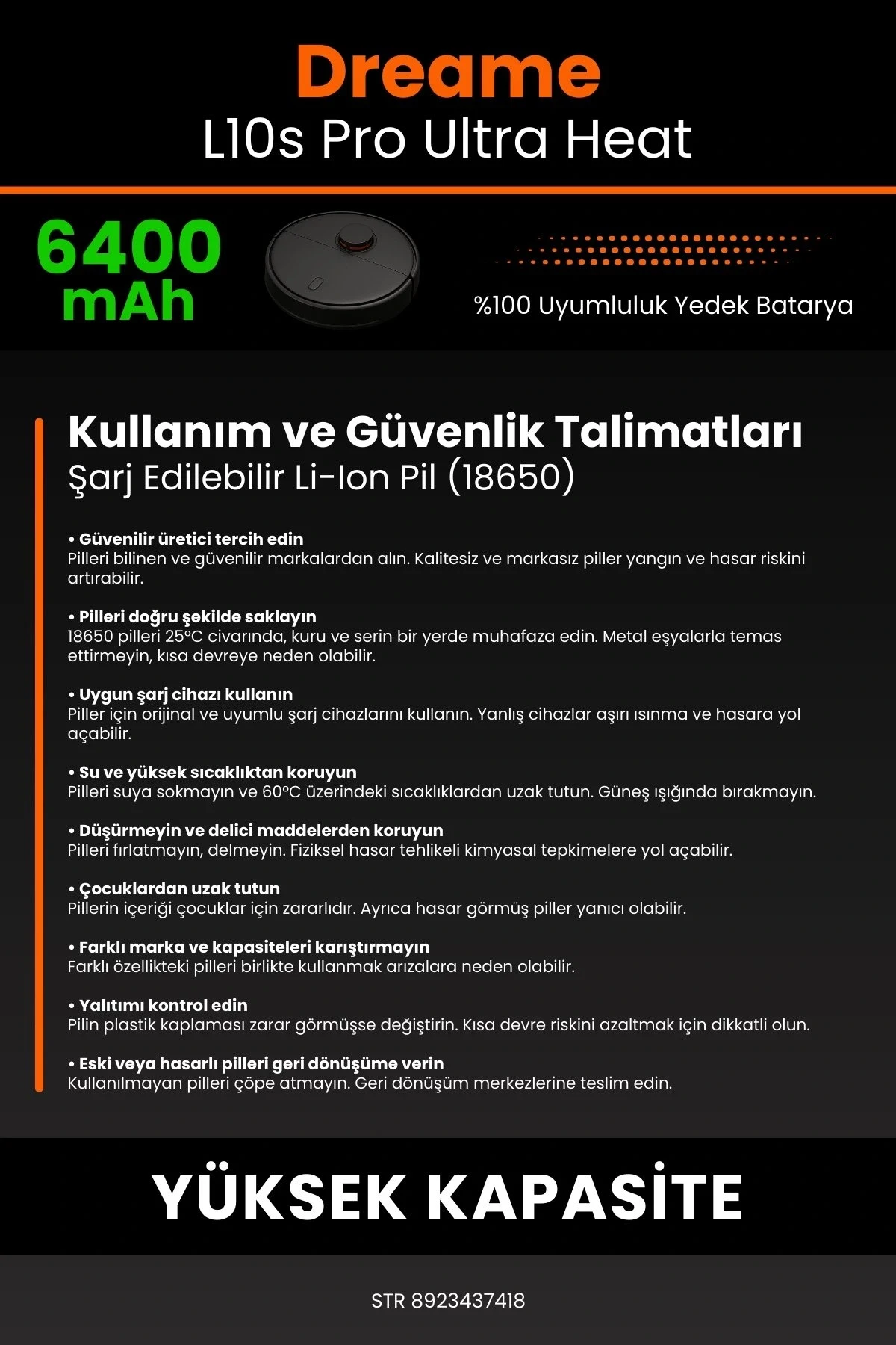 Dreame L10s Pro Ultra Heat 6400mAh Robot Süpürge Bataryası - Koruma Katmanlı Batarya Teknolojisi