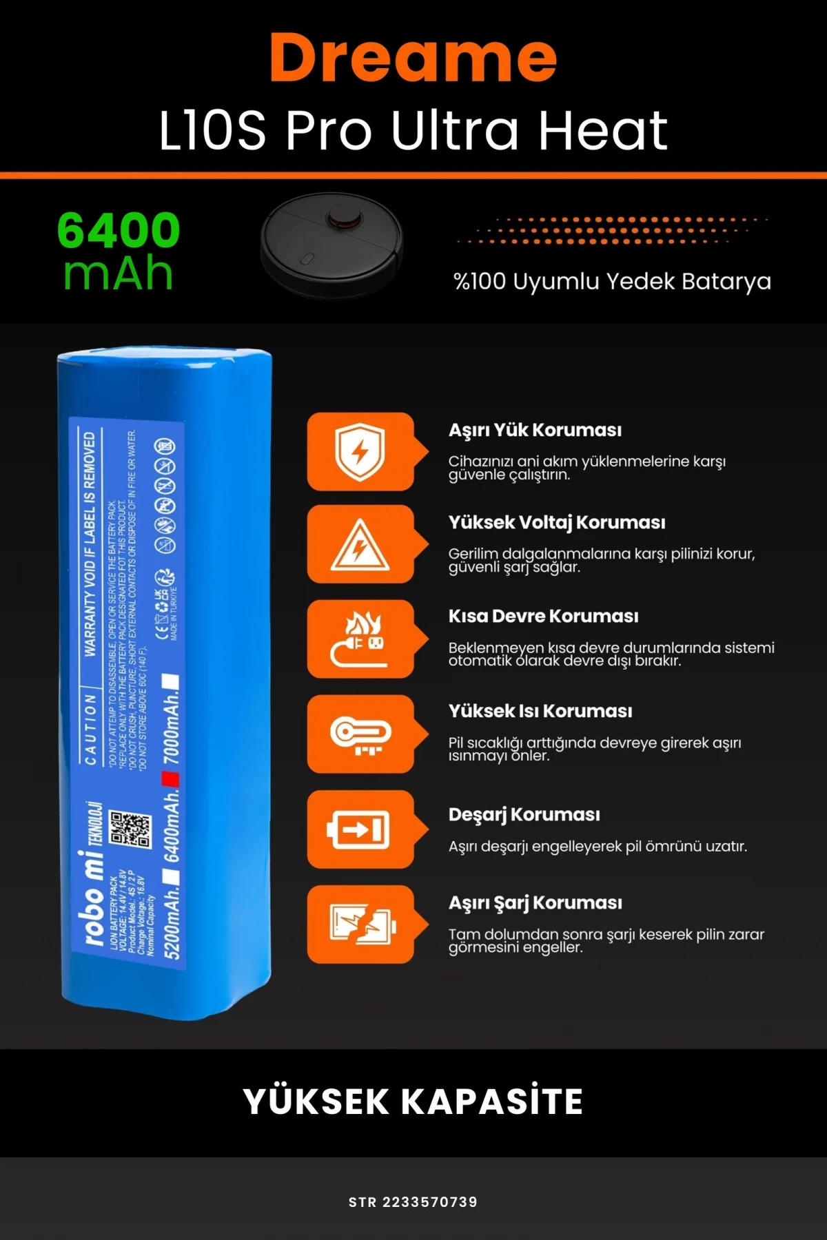Dreame L10s Pro Ultra Heat 6400mAh Robot Süpürge Bataryası - Sertifikalı Güvenlik, Gerçek Kapasite