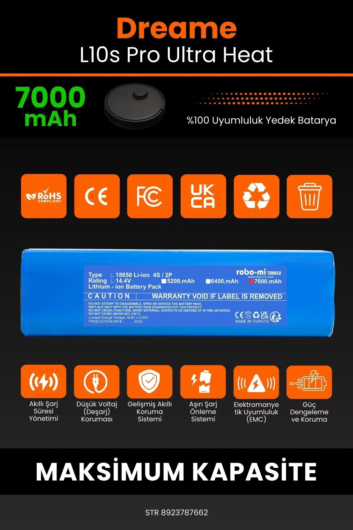 Dreame L10s Pro Ultra Heat 7000mAh Robot Süpürge Bataryası - Koruma Katmanlı Batarya Teknolojisi