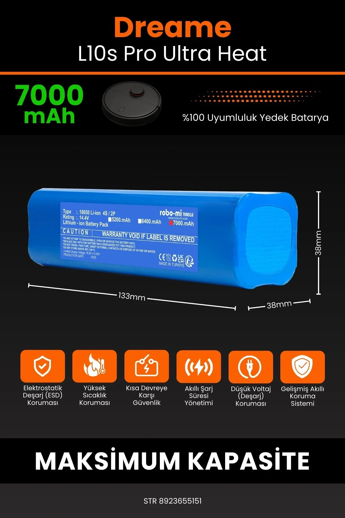 Dreame L10s Pro Ultra Heat 7000mAh Robot Süpürge Bataryası - Yüksek Yoğunluklu Li-ion Hücre