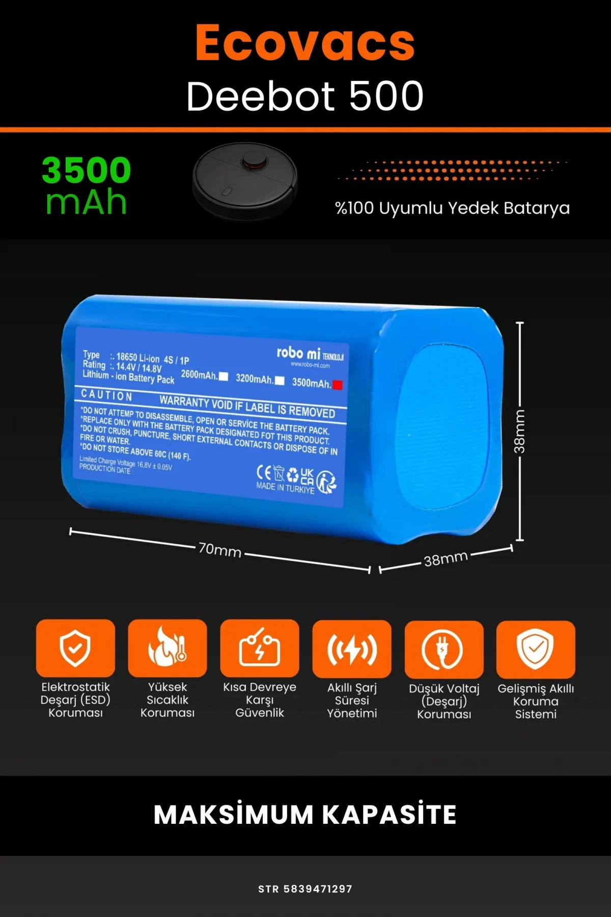 Ecovacs Deebot 500 3500mAh Robot Süpürge Bataryası - Gerçek Kapasite, Maksimum Güvenlik