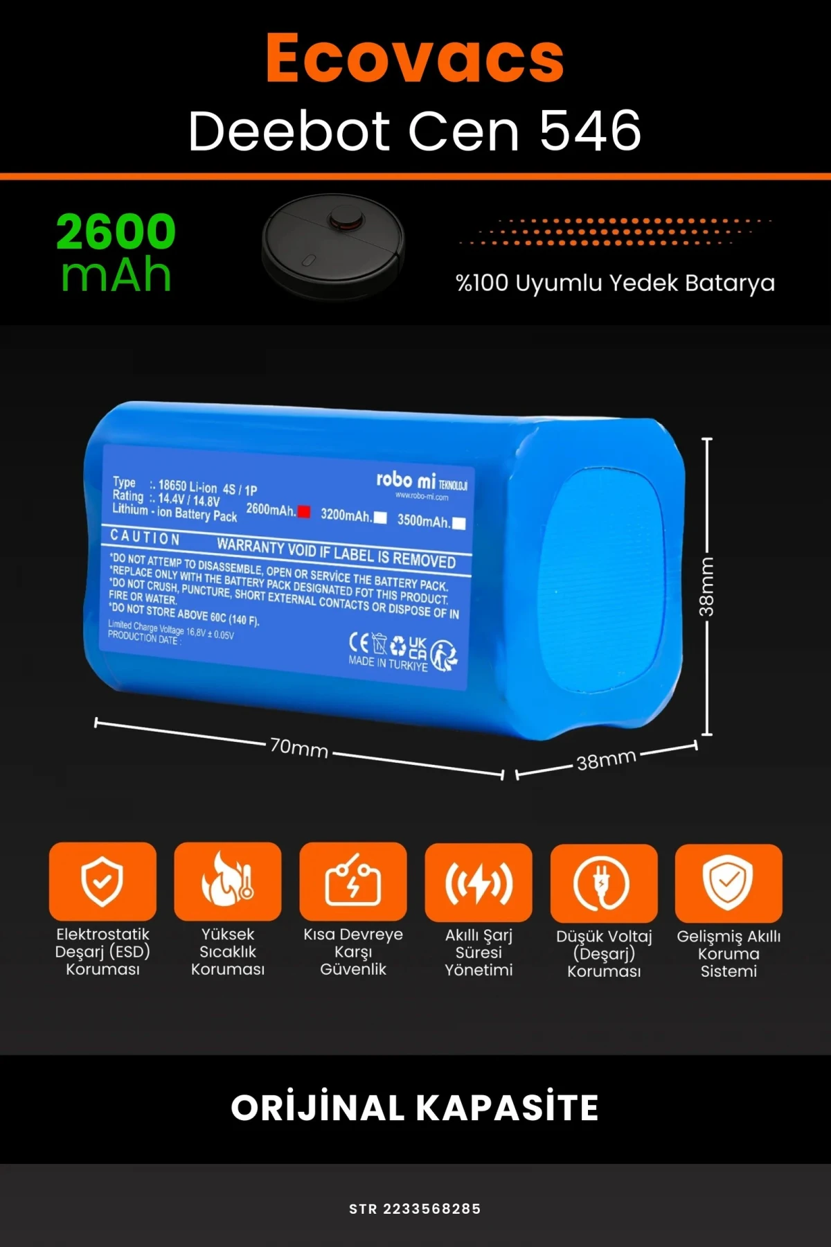 Ecovacs Deebot Cen 546 2600mAh Robot Süpürge Bataryası - Gerçek Kapasite, Maksimum Güvenlik