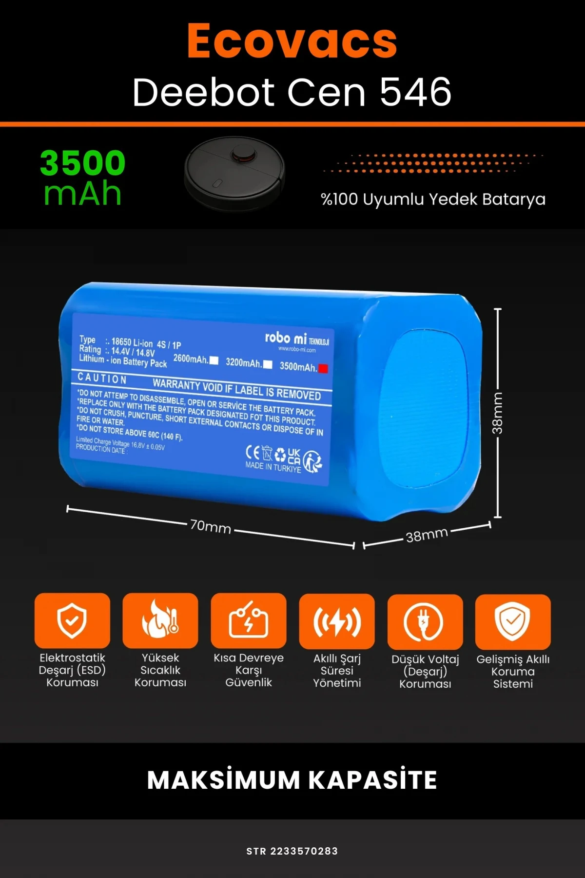 Ecovacs Deebot Cen 546 3500mAh Robot Süpürge Bataryası - Gerçek Kapasite, Maksimum Güvenlik