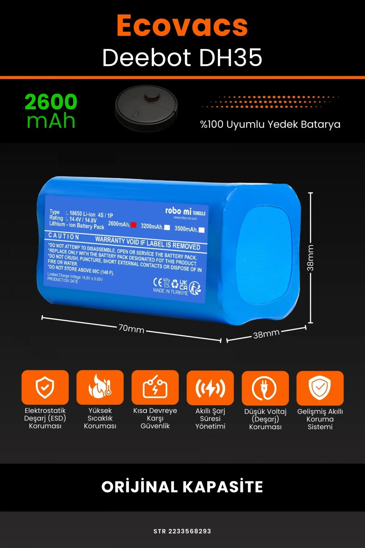 Ecovacs Deebot DH35 2600mAh Robot Süpürge Bataryası - Gerçek Kapasite, Maksimum Güvenlik