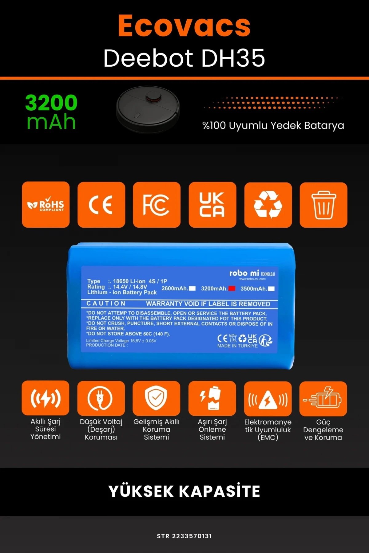 Ecovacs Deebot DH35 3200mAh Robot Süpürge Bataryası - Gerçek Kapasite, Maksimum Güvenlik