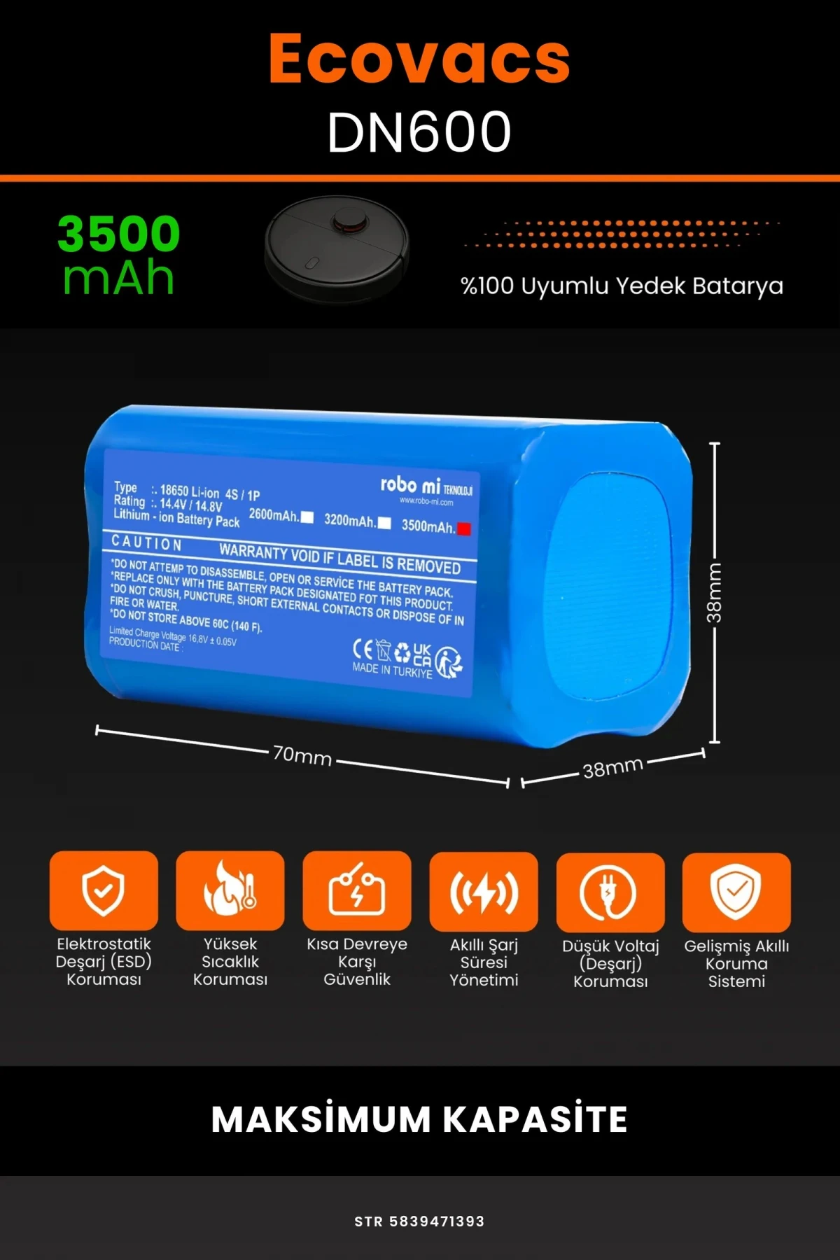 Ecovacs Deebot DN600 3500mAh Robot Süpürge Bataryası - Gerçek Kapasite, Maksimum Güvenlik