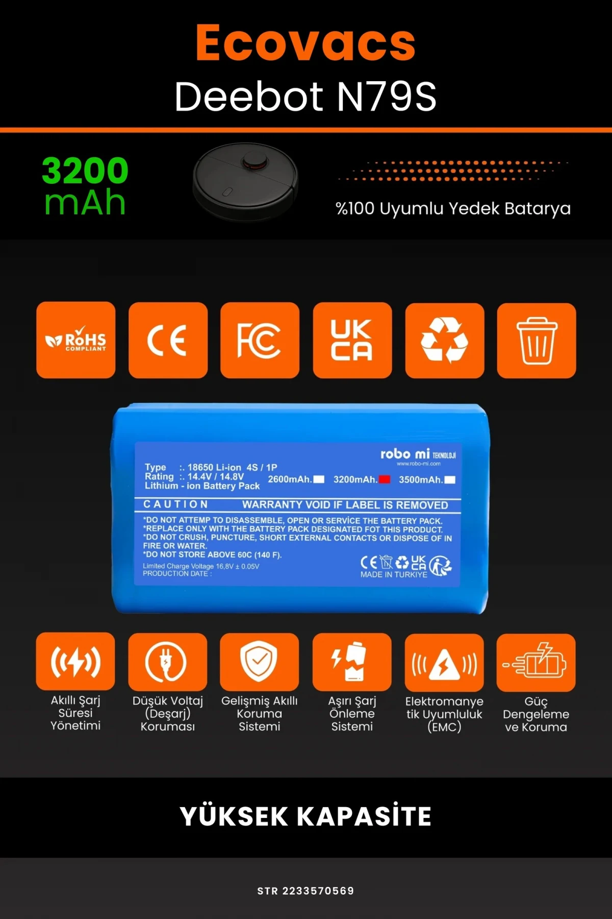 Ecovacs Deebot N79S 3200mAh Robot Süpürge Bataryası - Gerçek Kapasite, Maksimum Güvenlik