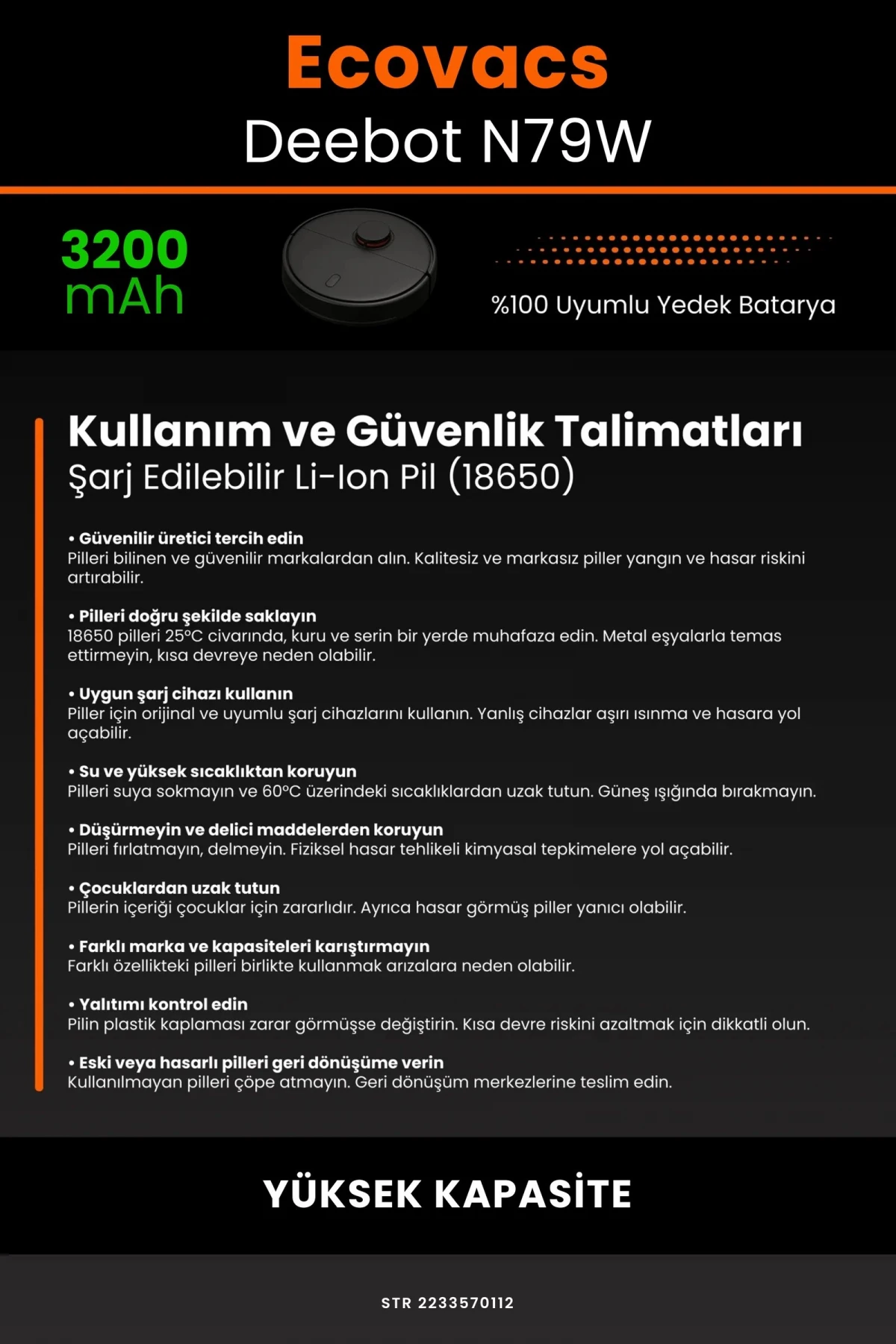 Ecovacs Deebot N79W 3200mAh Robot Süpürge Bataryası - Gerçek Kapasite, Maksimum Güvenlik