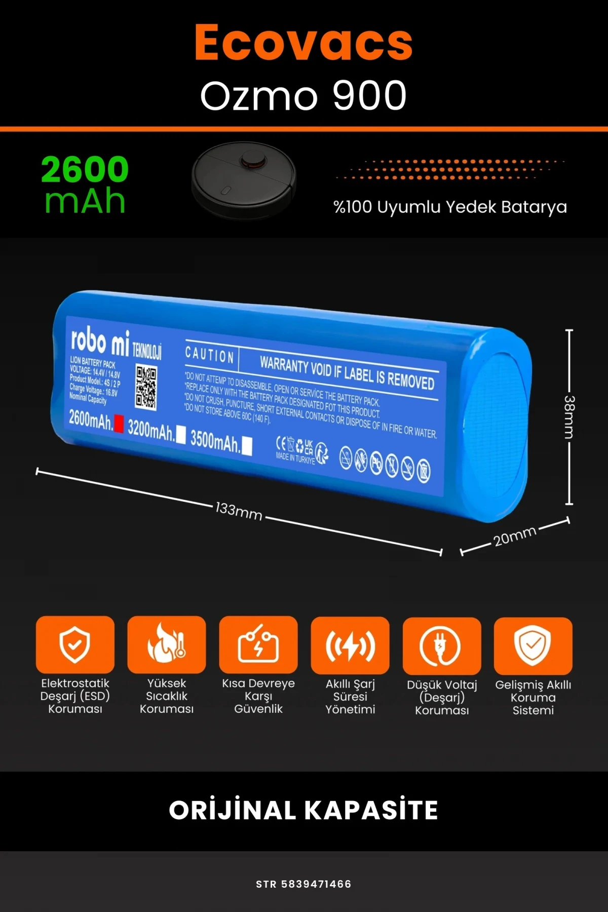 Ecovacs Deebot Ozmo 900 2600mAh Robot Süpürge Bataryası - Gerçek Kapasite, Maksimum Güvenlik