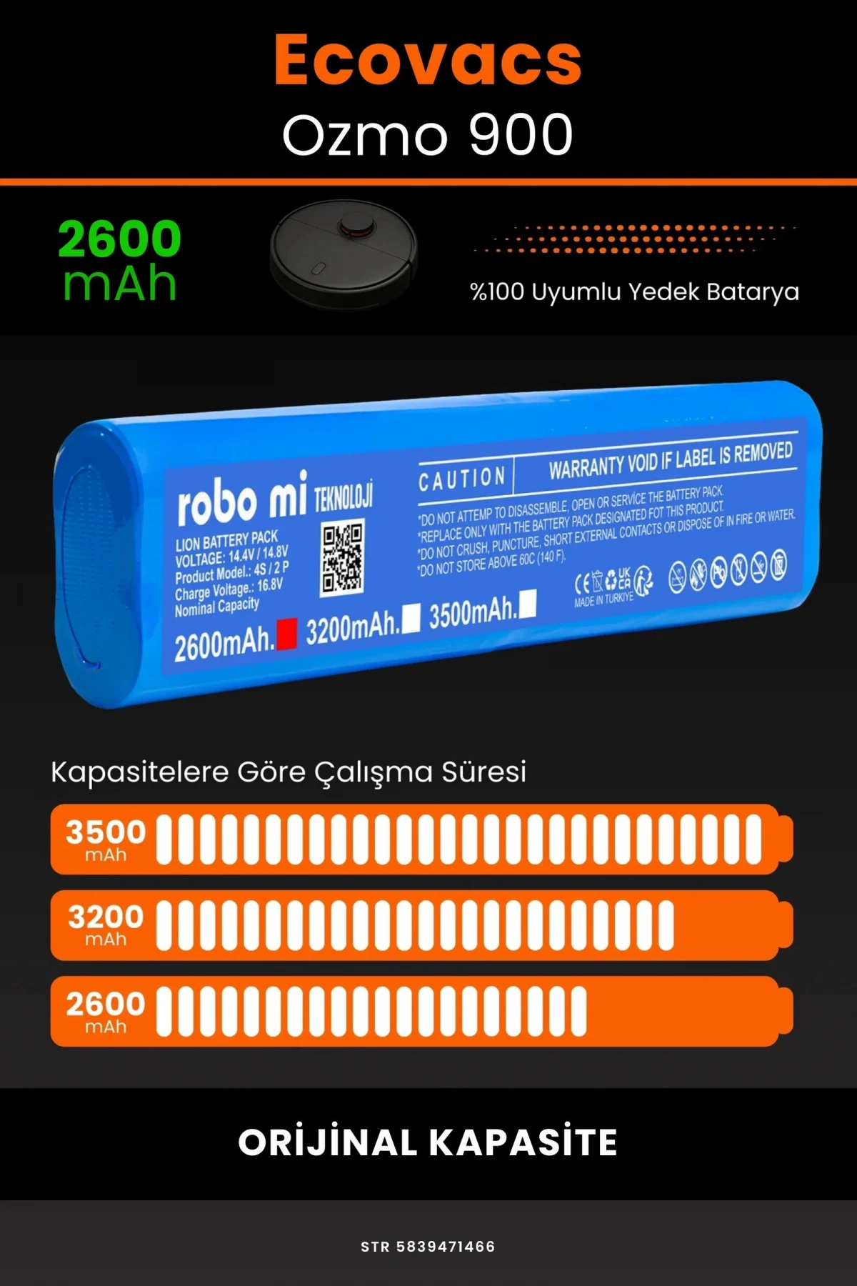 Ecovacs Deebot Ozmo 900 2600mAh Robot Süpürge Bataryası - Gerçek Kapasite, Maksimum Güvenlik