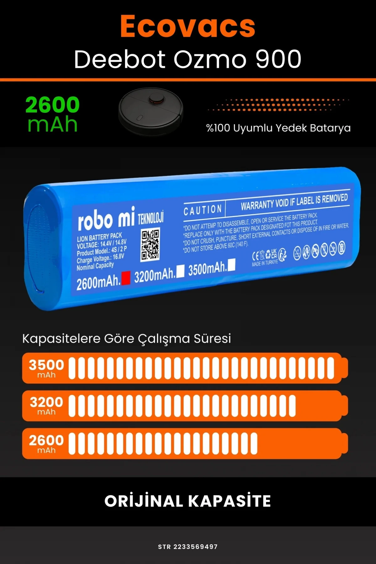 Ecovacs Deebot Ozmo 900 2600mAh Robot Süpürge Bataryası - Gerçek Kapasite, Maksimum Güvenlik