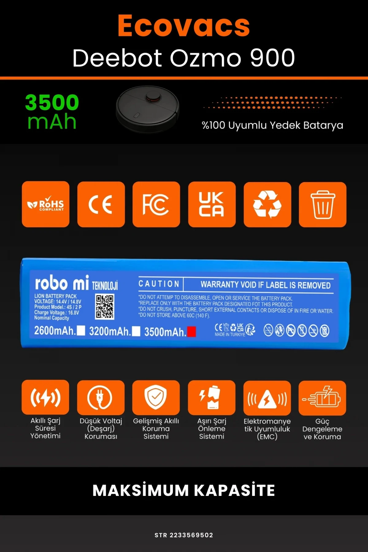 Ecovacs Deebot Ozmo 900 3500mAh Robot Süpürge Bataryası - Gerçek Kapasite, Maksimum Güvenlik